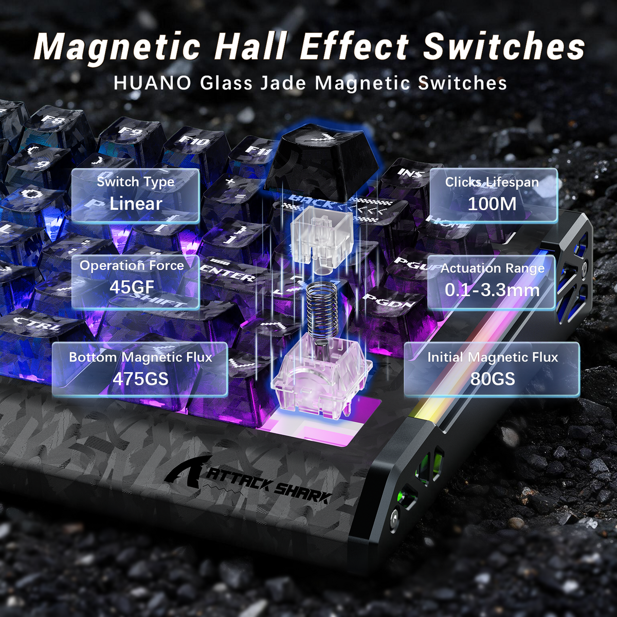 ATTACK SHARK R86 HE Carbon Fiber Wired Rapid Trigger Magnetic Switch Gaming Keyboard with C01 ULTRA RGB Coiled Cable