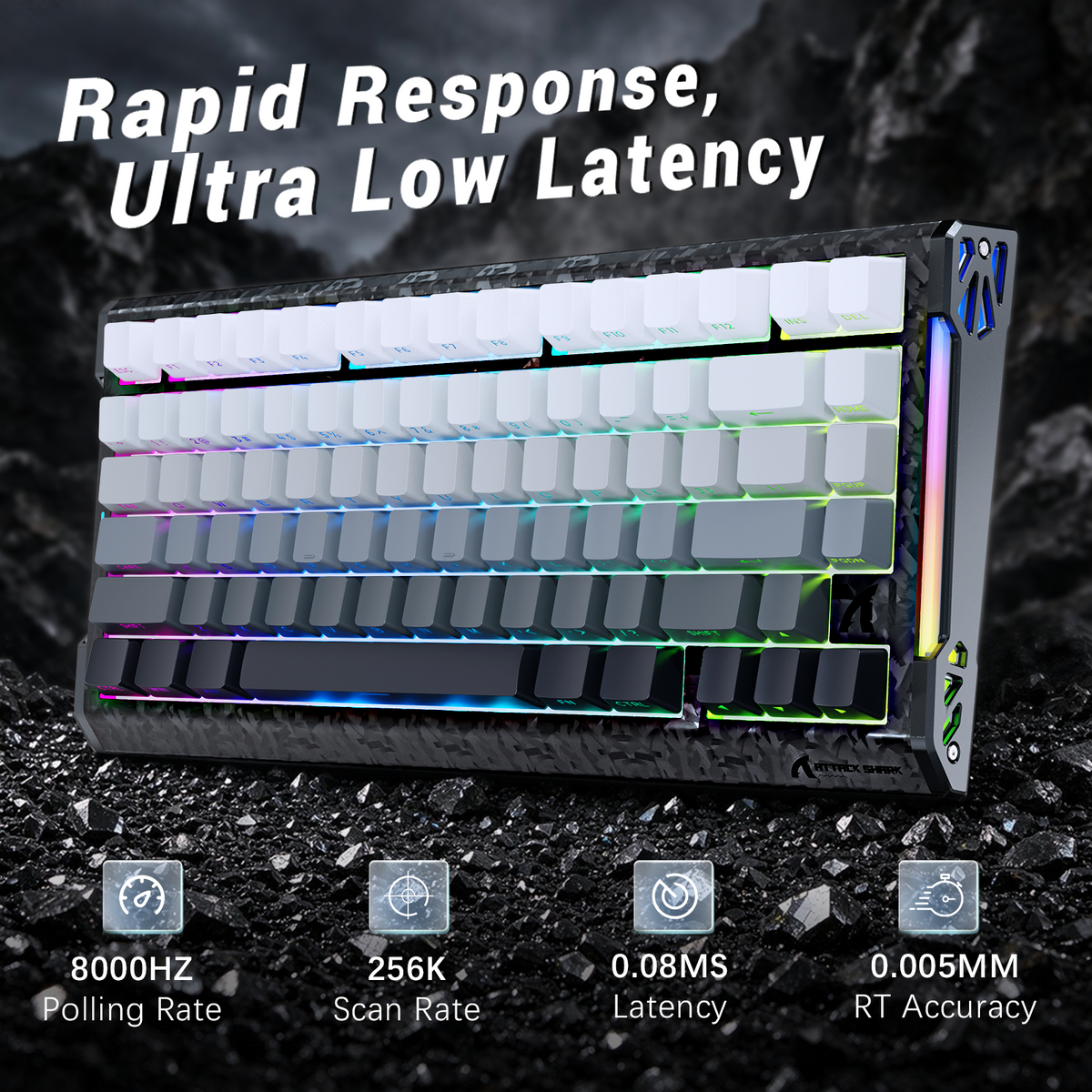ATTACK SHARK R86 HE Carbon Fiber Wired Rapid Trigger Magnetic Switch Gaming Keyboard with C01 ULTRA RGB Coiled Cable