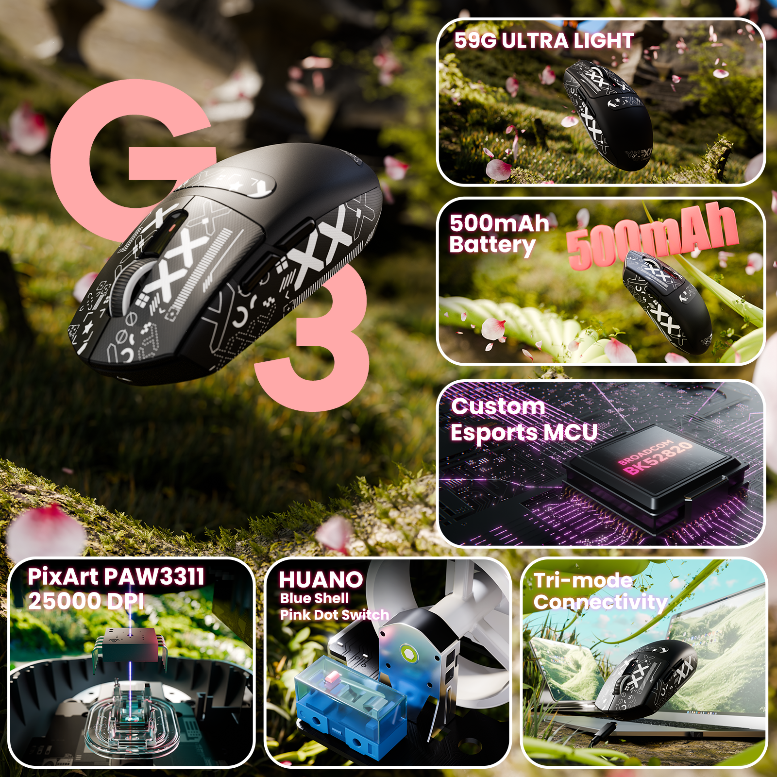 ATTACK SHARK G3 トライモード ワイヤレス ゲーミングマウス 25000 DPI 超軽量