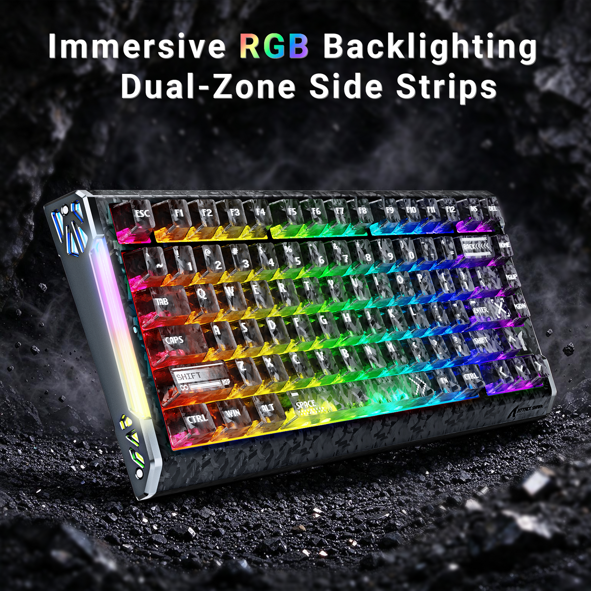 ATTACK SHARK R86 HE Carbon Fiber Wired Rapid Trigger Magnetic Switch Gaming Keyboard with C01 ULTRA RGB Coiled Cable