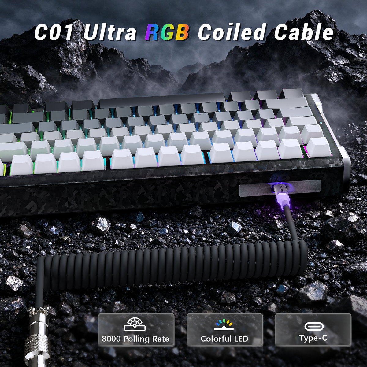 ATTACK SHARK R86 HE Carbon Fiber Wired Rapid Trigger Magnetic Switch Gaming Keyboard with C01 ULTRA RGB Coiled Cable