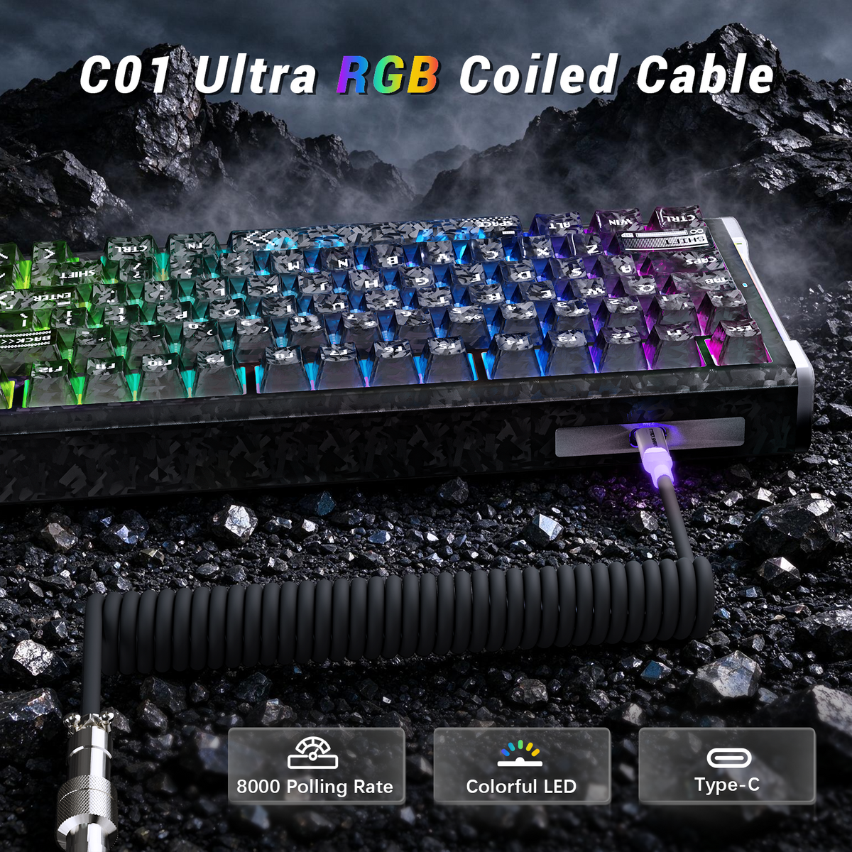 ATTACK SHARK R86 HE Carbon Fiber Wired Rapid Trigger Magnetic Switch Gaming Keyboard with C01 ULTRA RGB Coiled Cable