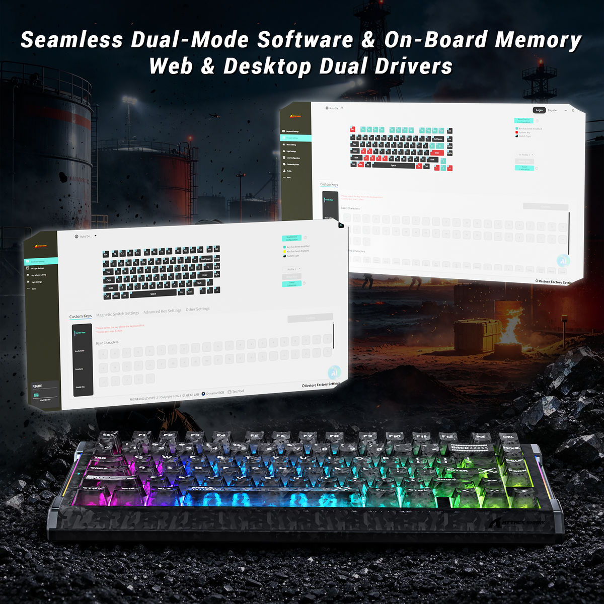 ATTACK SHARK R86 HE Carbon Fiber Wired Rapid Trigger Magnetic Switch Gaming Keyboard with C01 ULTRA RGB Coiled Cable