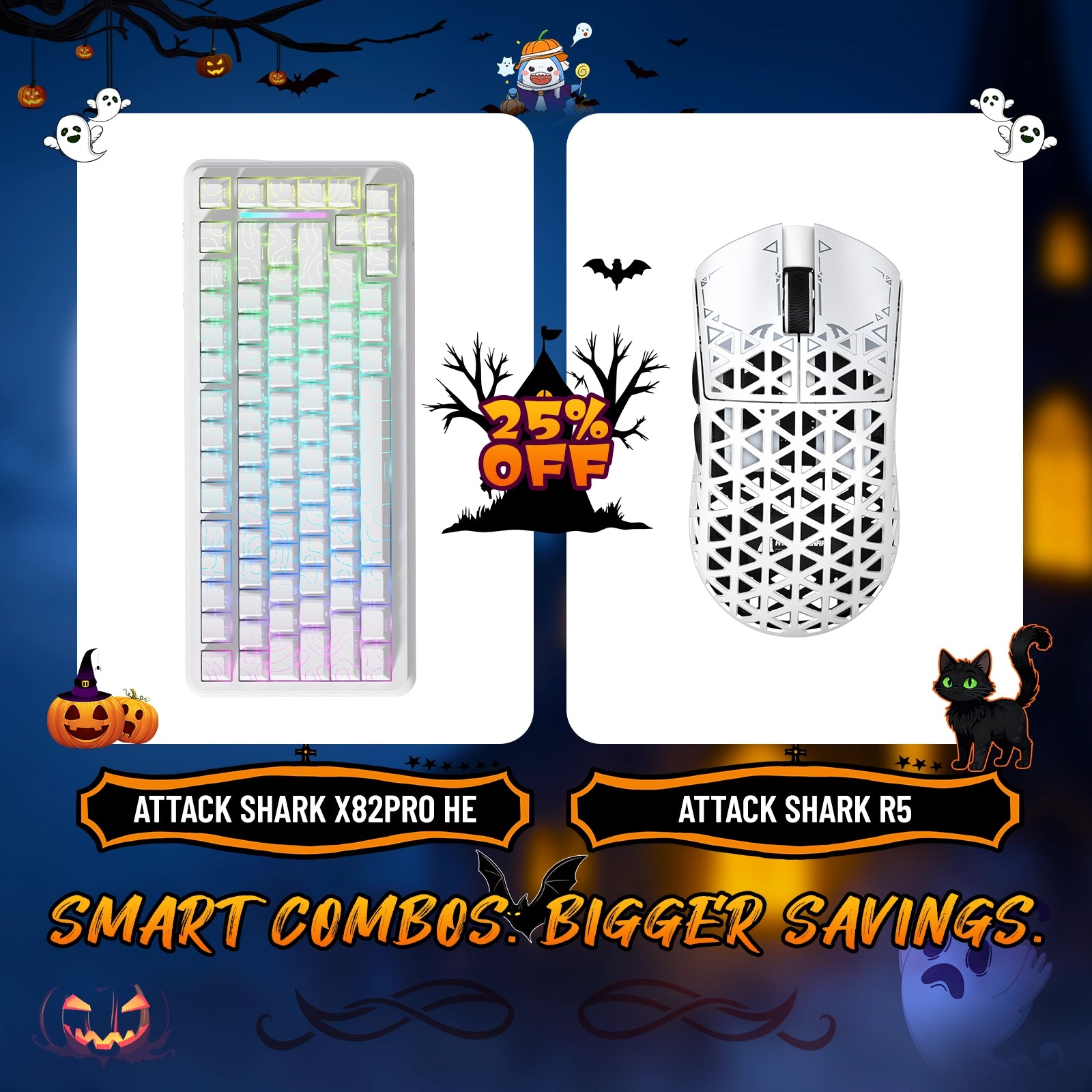 ATTACK SHARK X82PRO HE Rapid Trigger-Tastatur + R5 Carbon Fiber Wireless Gaming-Maus im Bundle