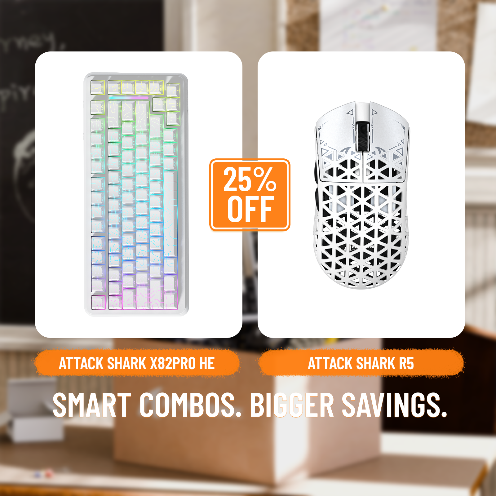 Pack clavier ATTACK SHARK X82PRO HE à déclenchement rapide et souris de jeu sans fil en fibre de carbone R5