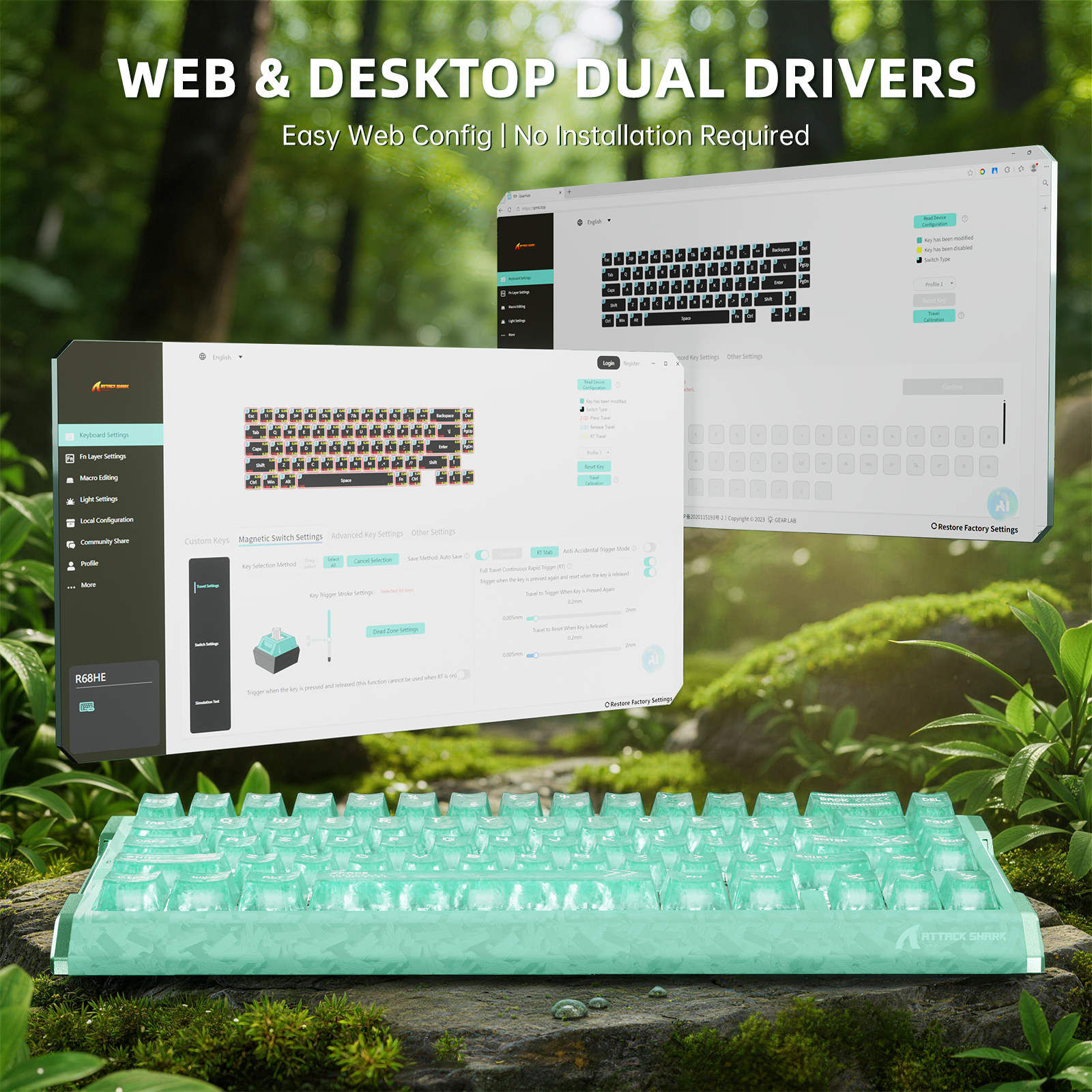 ATTACK SHARK R68 HE Carbon Fiber Rapid Trigger Keyboard Magnetic Switch