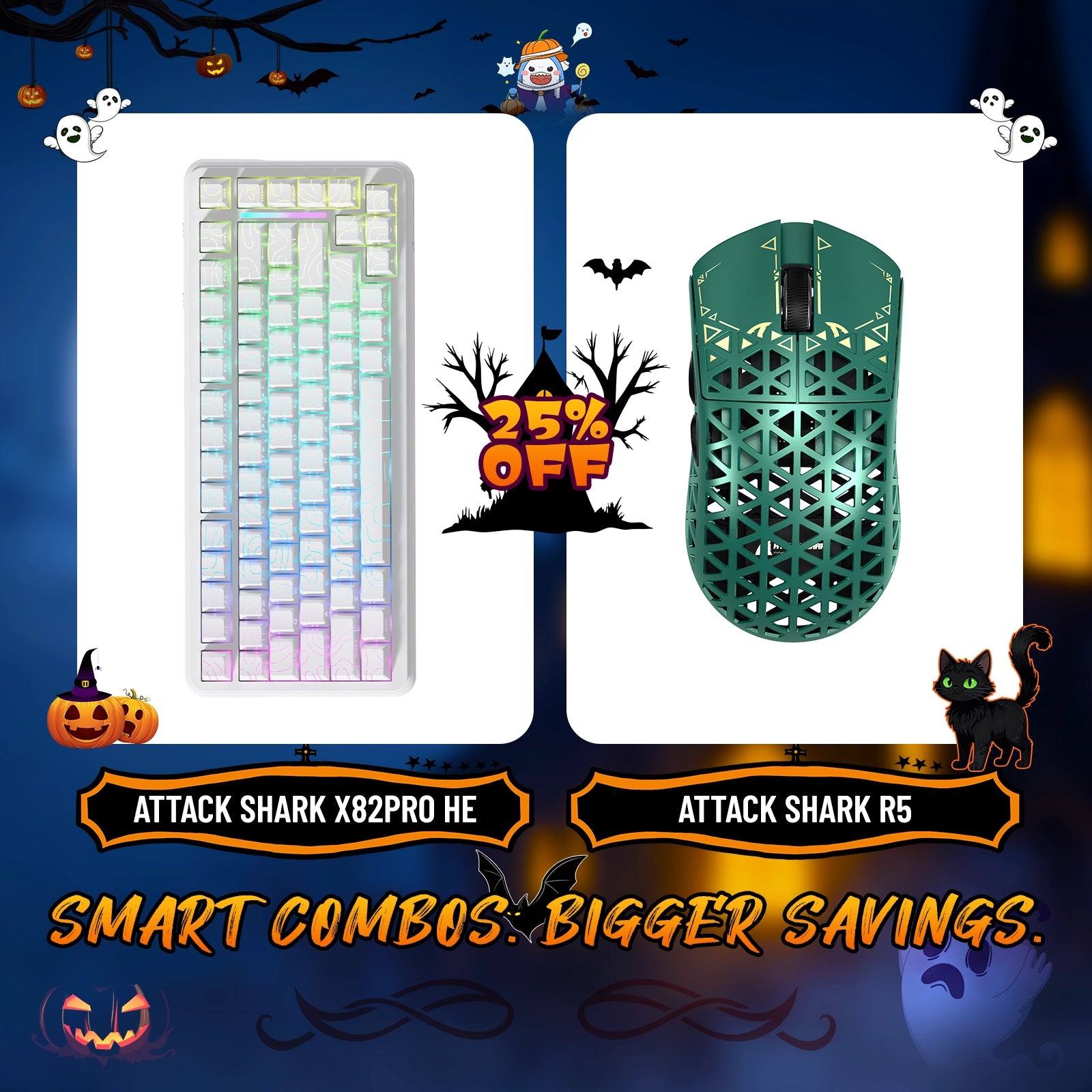 ATTACK SHARK X82PRO HE Rapid Trigger-Tastatur + R5 Carbon Fiber Wireless Gaming-Maus im Bundle