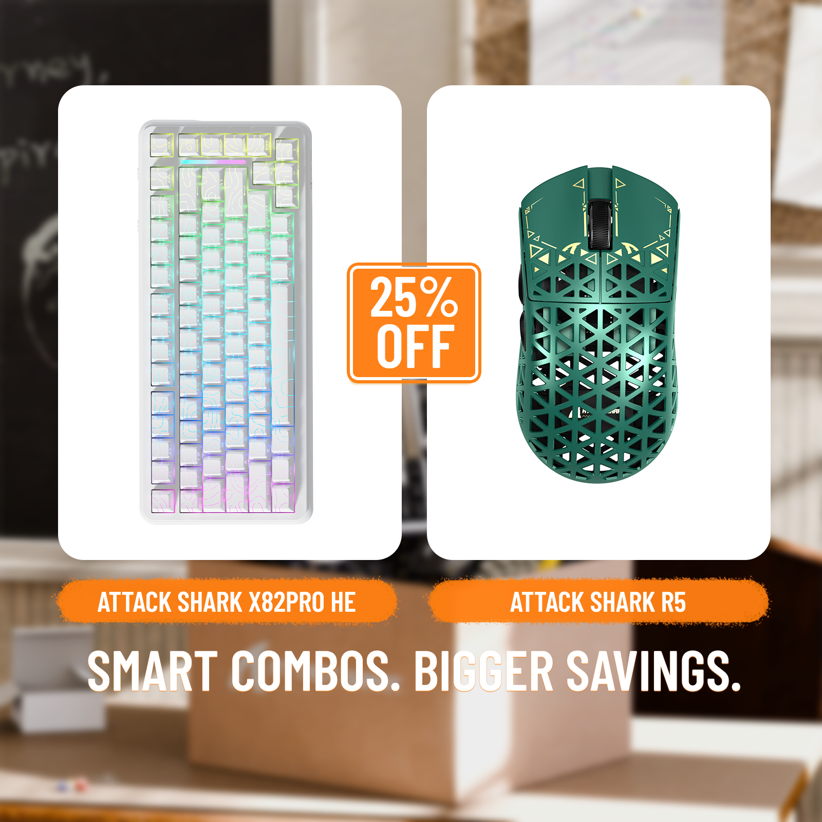 Pack clavier ATTACK SHARK X82PRO HE à déclenchement rapide et souris de jeu sans fil en fibre de carbone R5