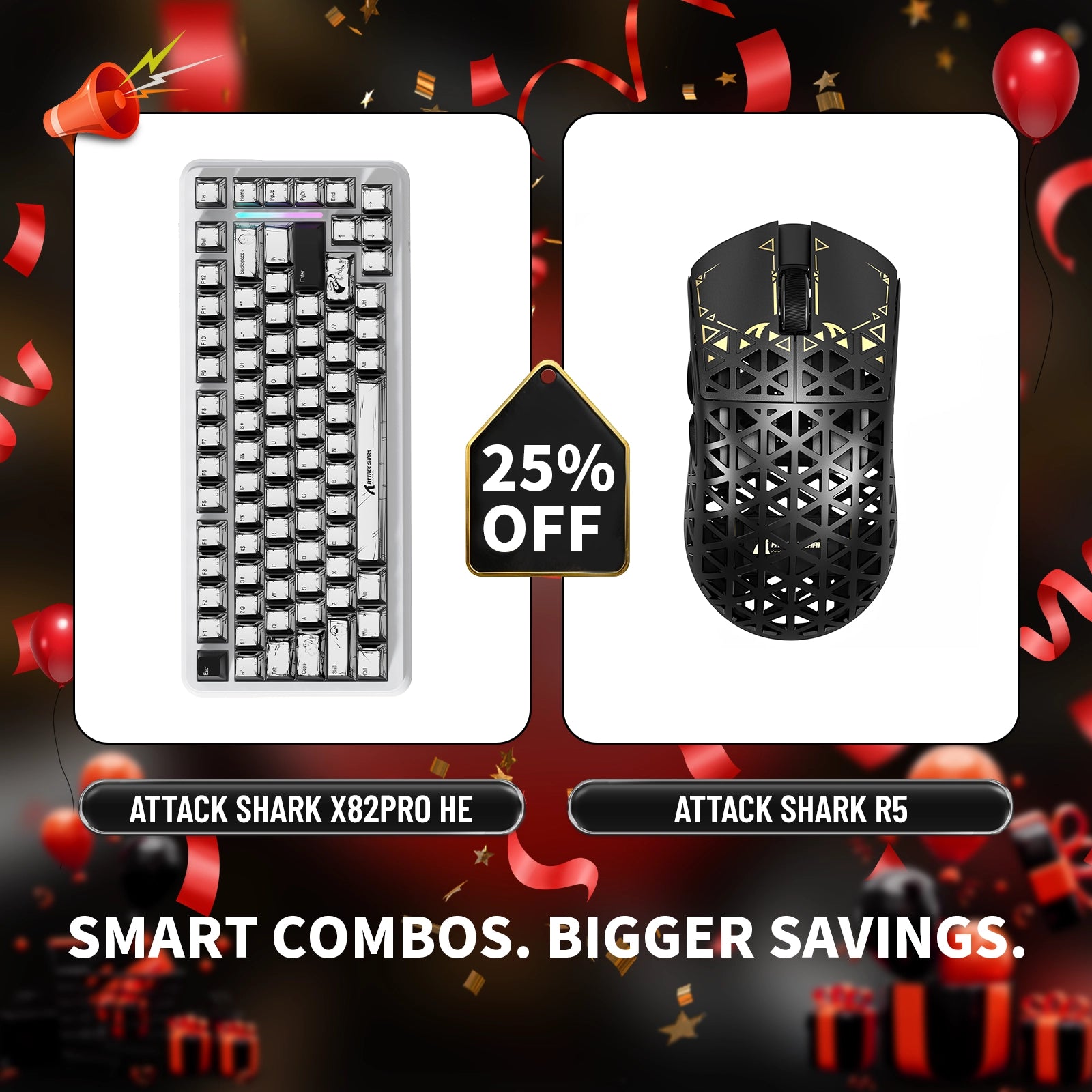 ATTACK SHARK X82PRO HE Rapid Trigger-Tastatur + R5 Carbon Fiber Wireless Gaming-Maus im Bundle