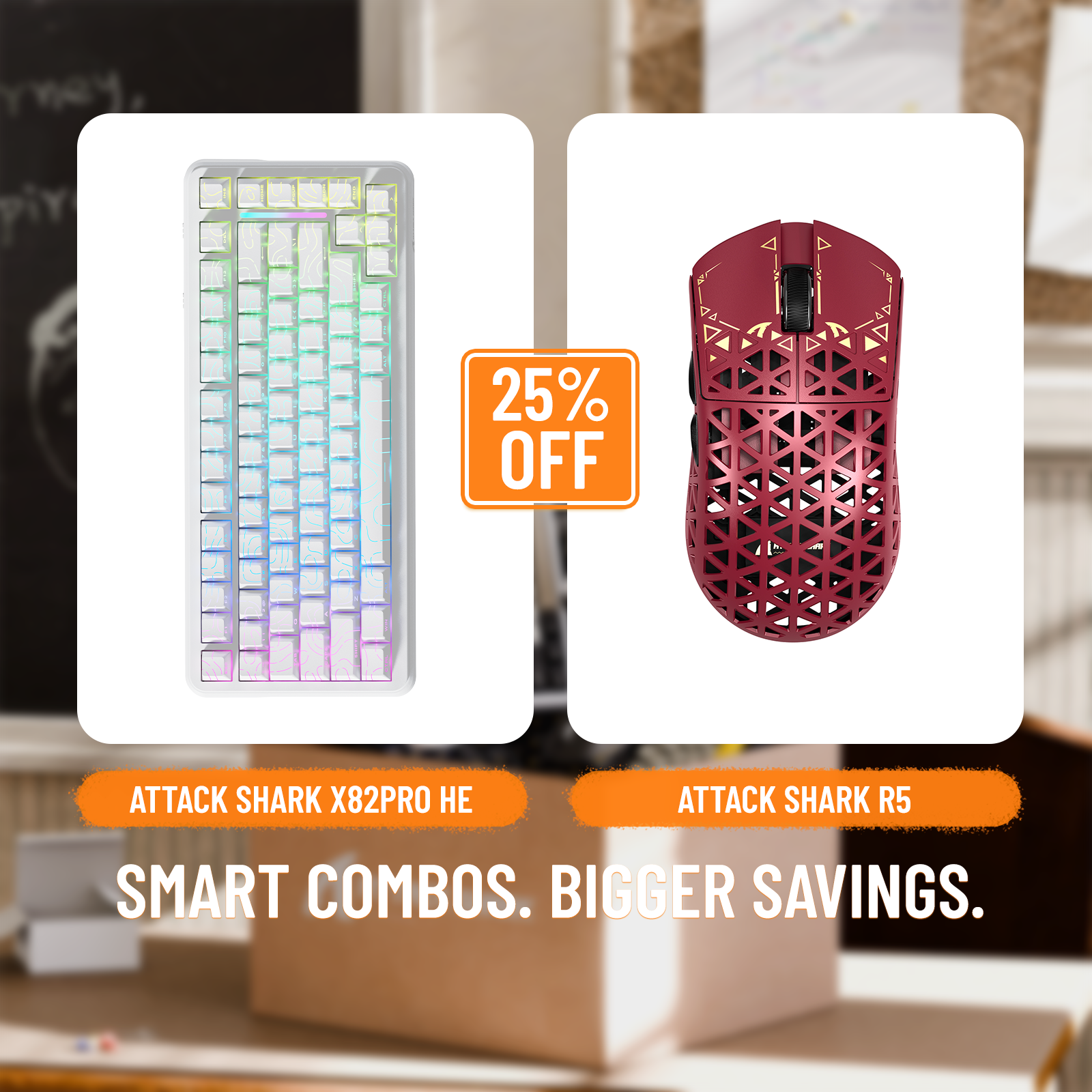 Pack clavier ATTACK SHARK X82PRO HE à déclenchement rapide et souris de jeu sans fil en fibre de carbone R5