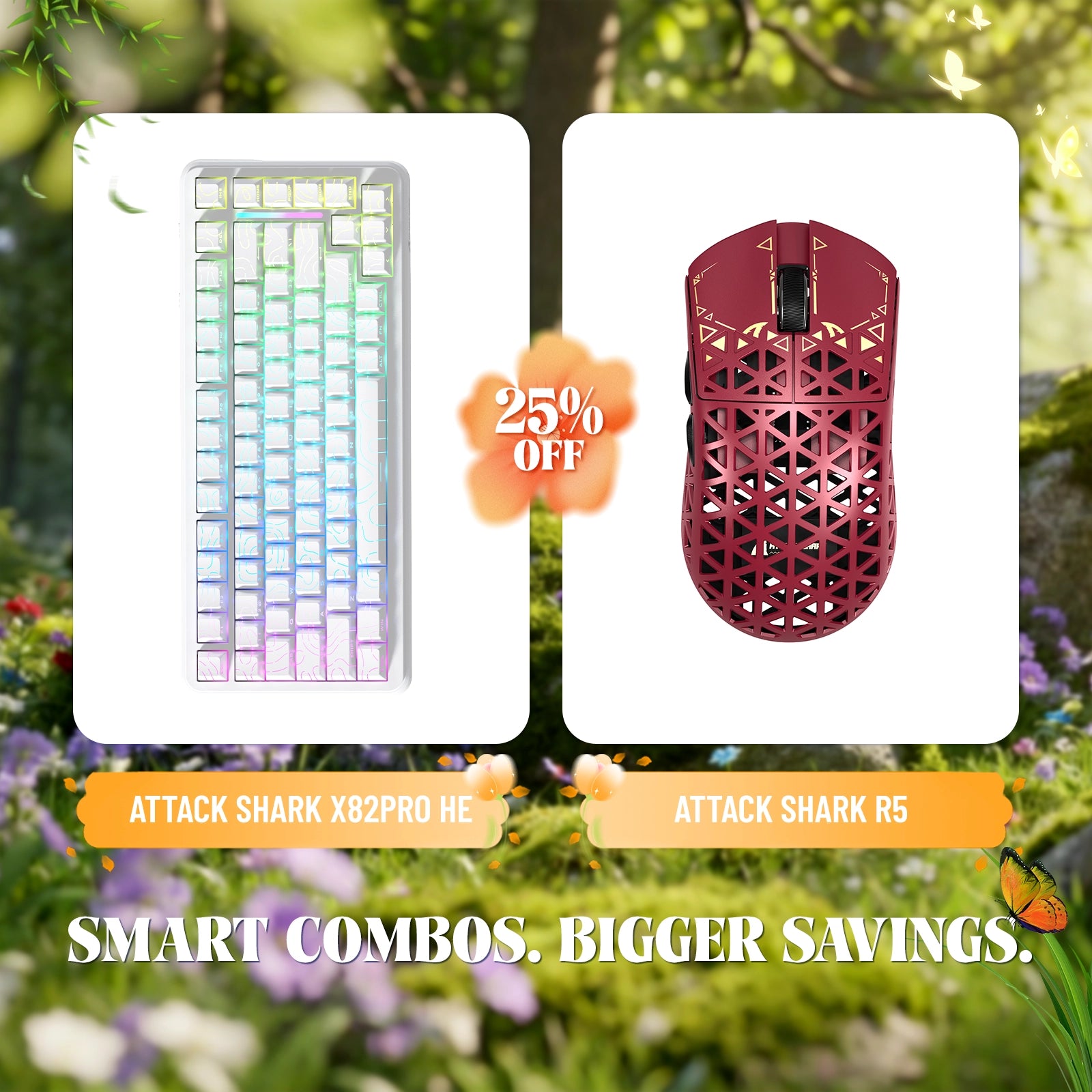 ATTACK SHARK X82PRO HE Rapid Trigger Keyboard + R5 Carbon Fiber Wireless Gaming Mouse Bundle