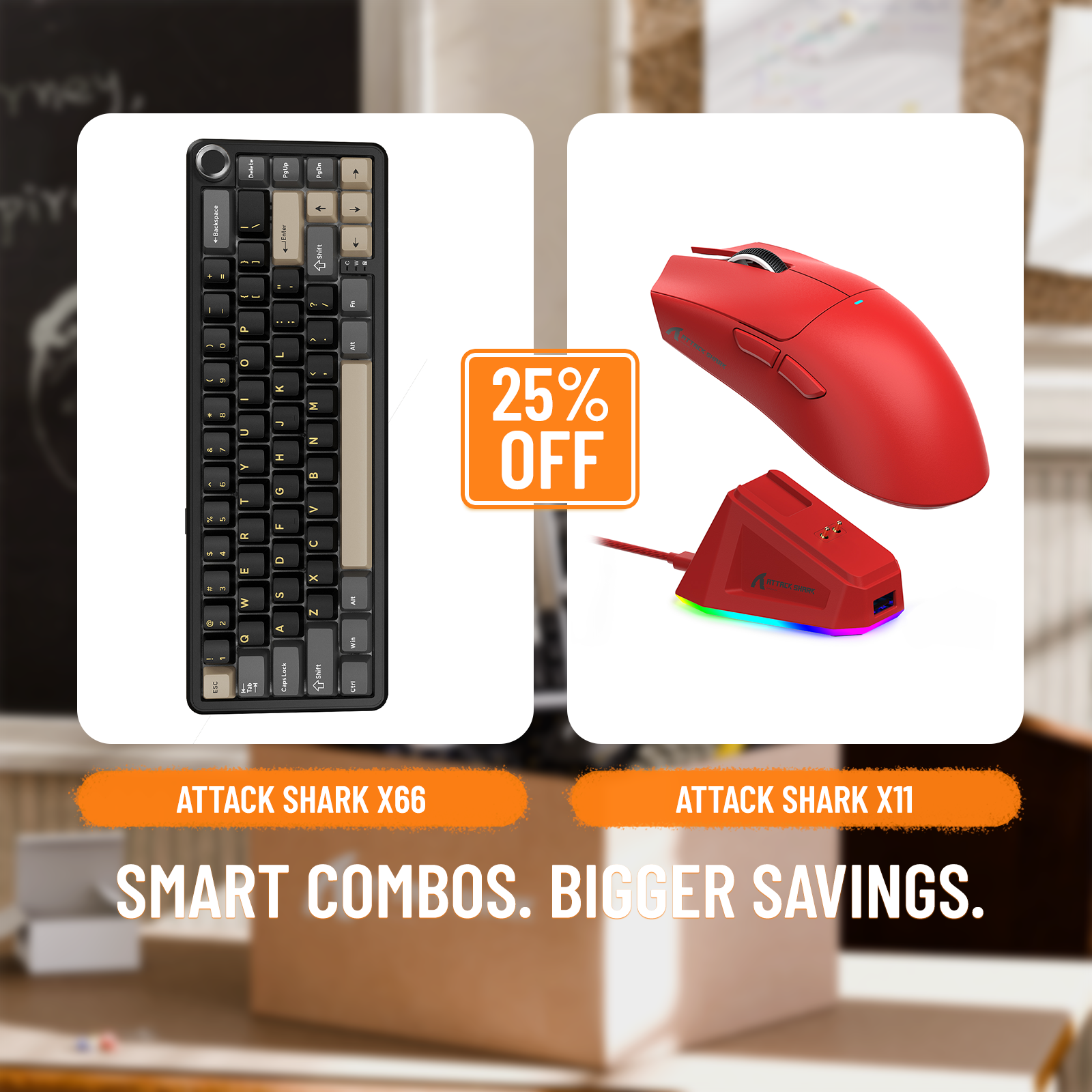 Clavier mécanique sans fil ATTACK SHARK X66 + souris de jeu sans fil X11