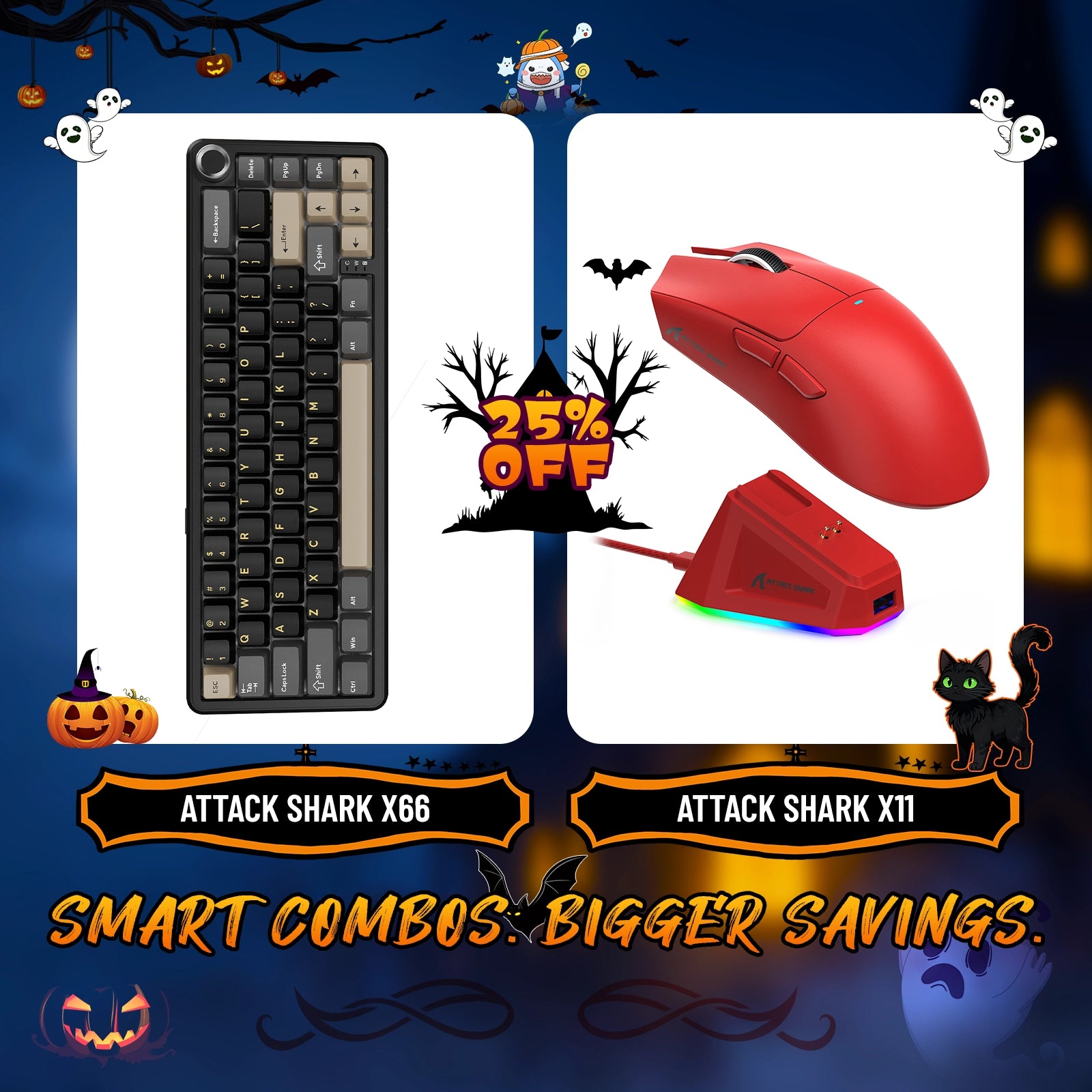ATTACK SHARK X66 Kabellose mechanische Tastatur + X11 Kabellose Gaming-Maus