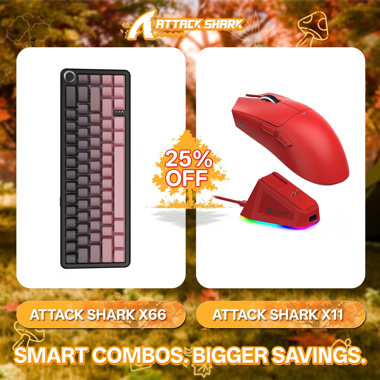 Teclado mecánico inalámbrico ATTACK SHARK X66 + ratón inalámbrico para juegos X11