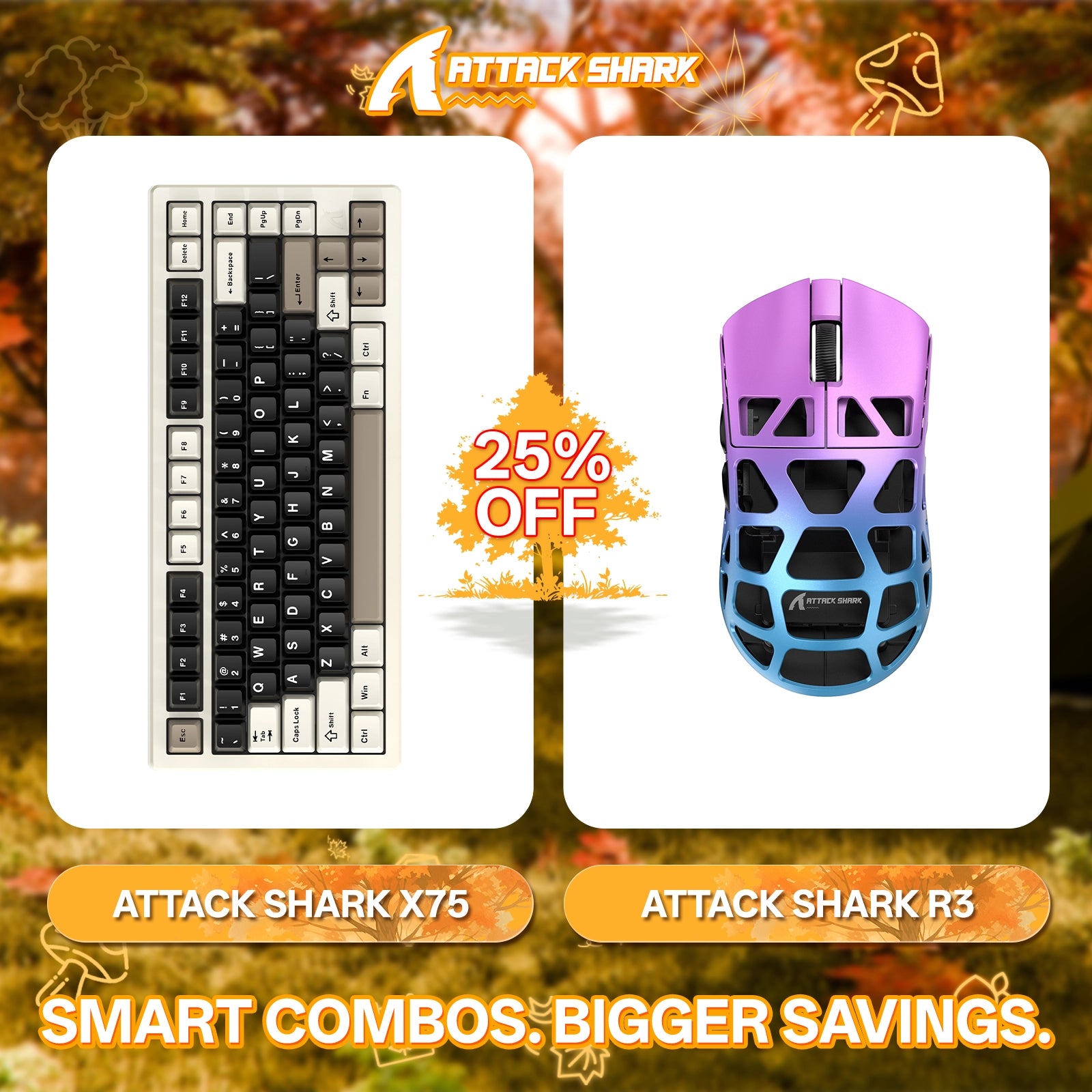 Paquete de teclado de aluminio completo ATTACK SHARK X75 + ratón para juegos de aleación de magnesio R3