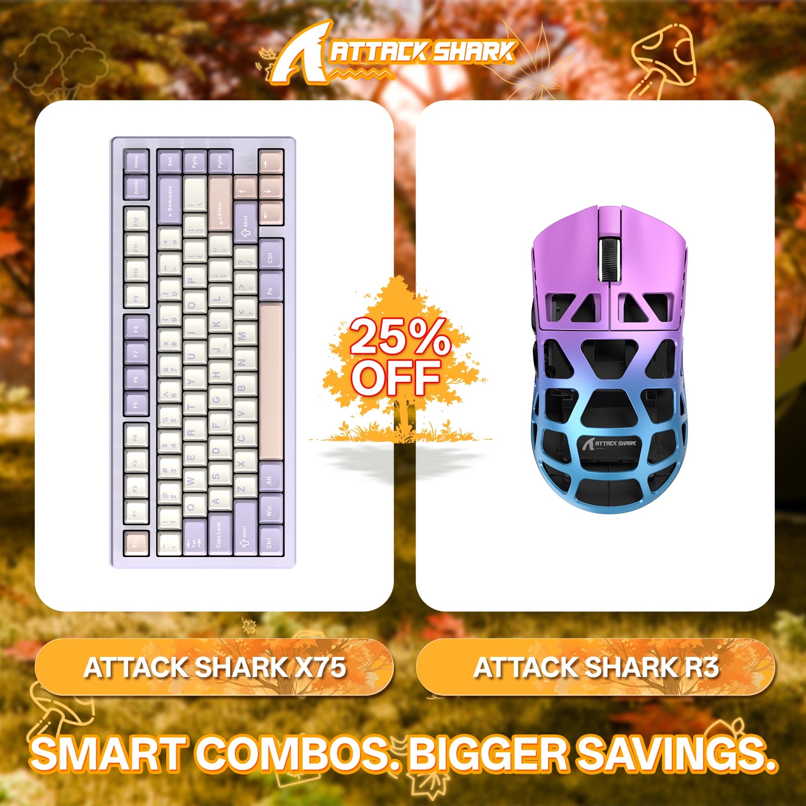 Paquete de teclado de aluminio completo ATTACK SHARK X75 + ratón para juegos de aleación de magnesio R3