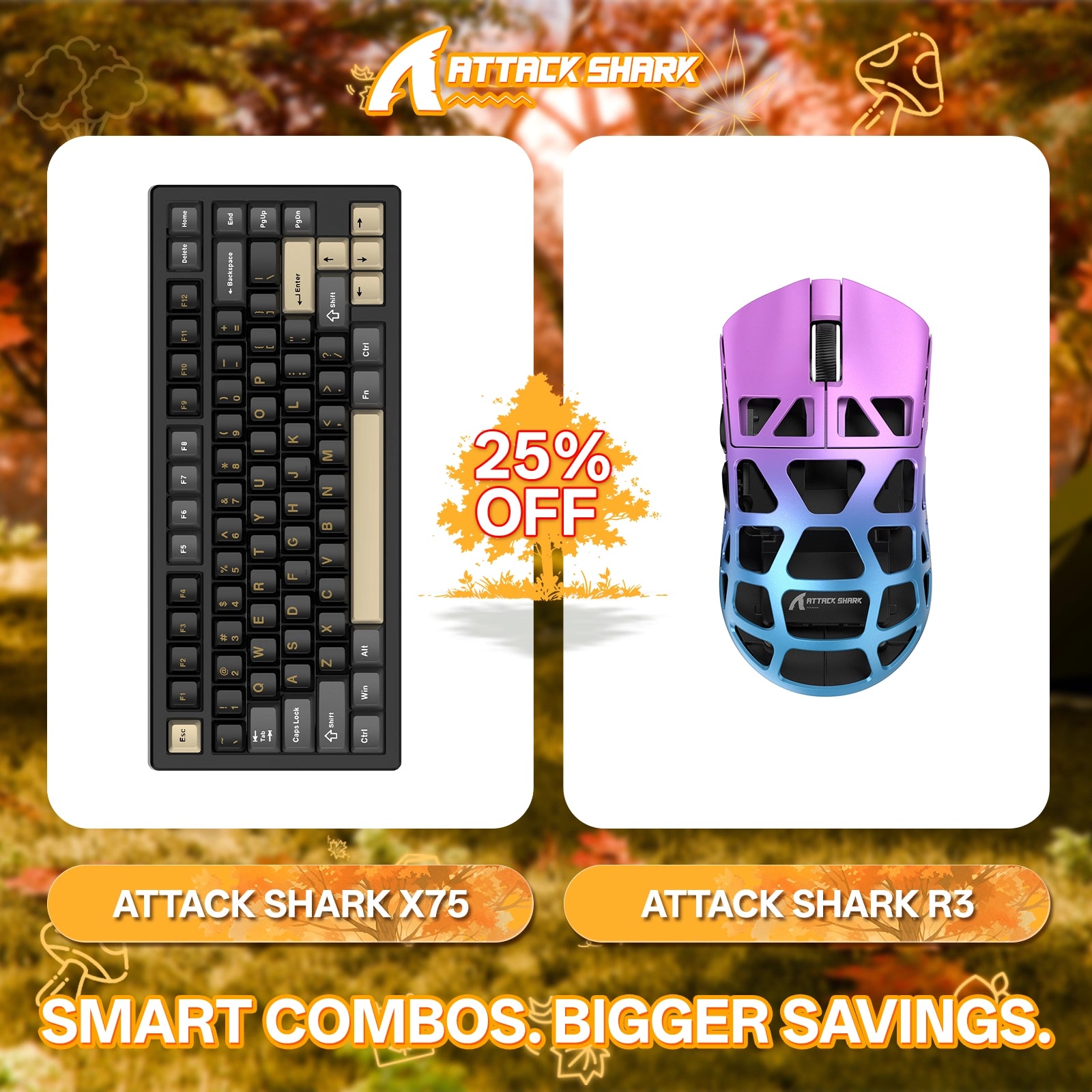 Paquete de teclado de aluminio completo ATTACK SHARK X75 + ratón para juegos de aleación de magnesio R3