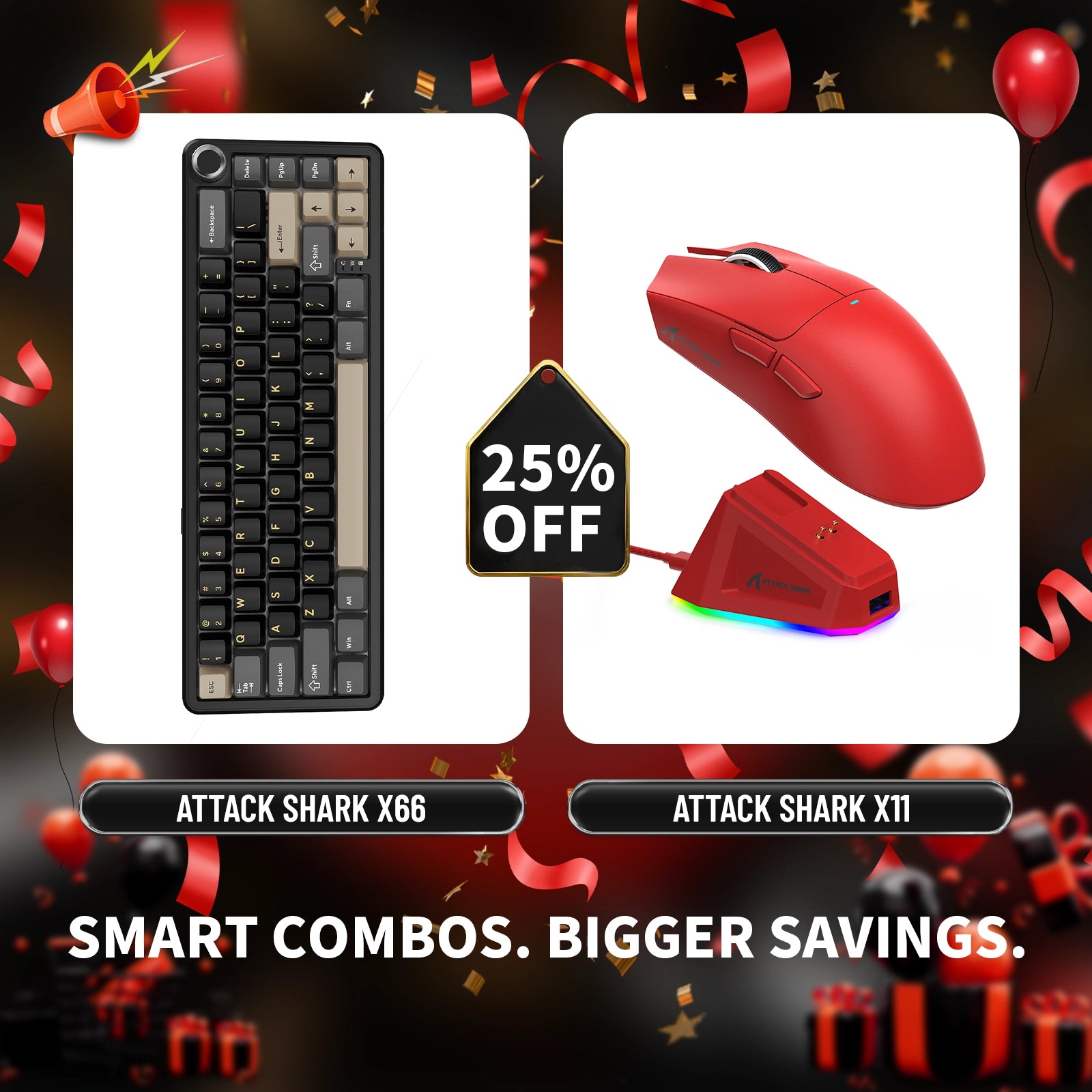 ATTACK SHARK X66 Wireless Mechanical Keyboard + X11 Wireless Gaming Mouse