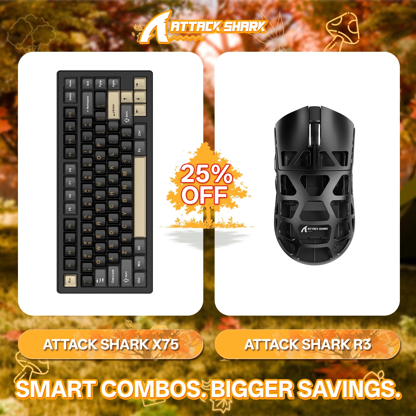 Paquete de teclado de aluminio completo ATTACK SHARK X75 + ratón para juegos de aleación de magnesio R3