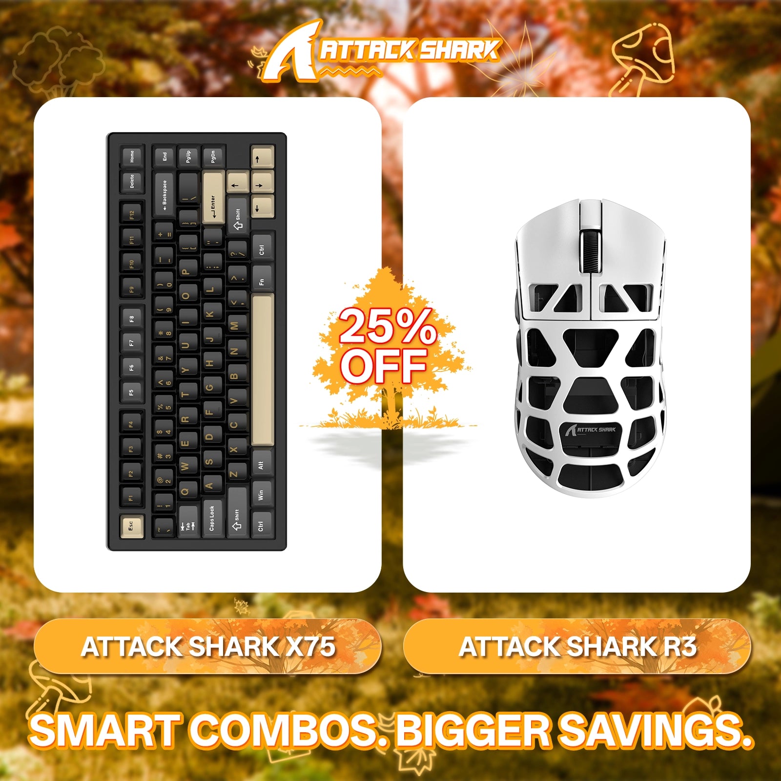 Paquete de teclado de aluminio completo ATTACK SHARK X75 + ratón para juegos de aleación de magnesio R3