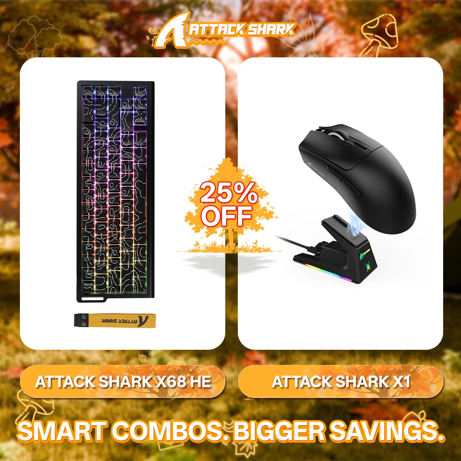 Paquete de teclado de disparo rápido ATTACK SHARK X68HE + ratón inalámbrico para juegos X1