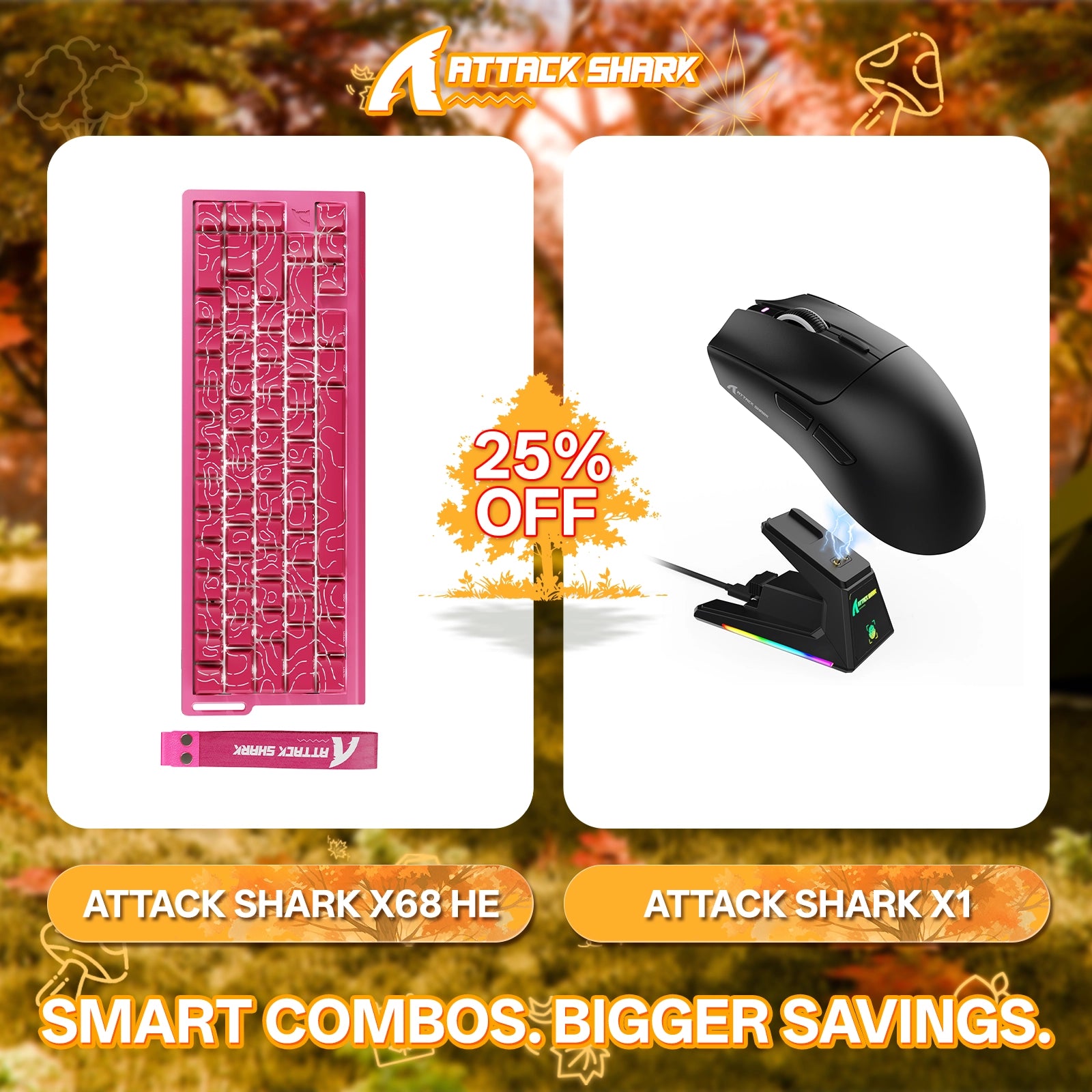 Paquete de teclado de disparo rápido ATTACK SHARK X68HE + ratón inalámbrico para juegos X1