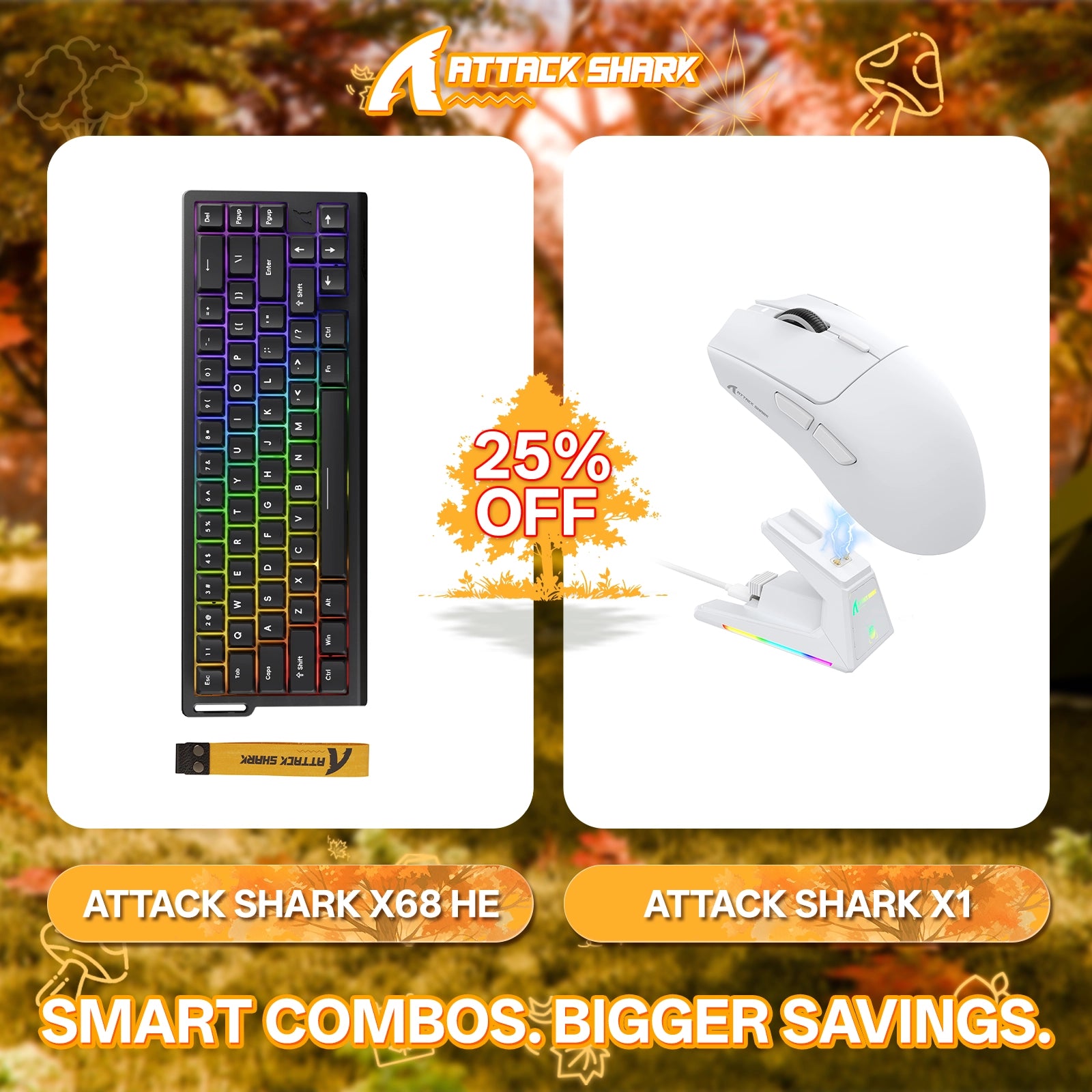 Paquete de teclado de disparo rápido ATTACK SHARK X68HE + ratón inalámbrico para juegos X1