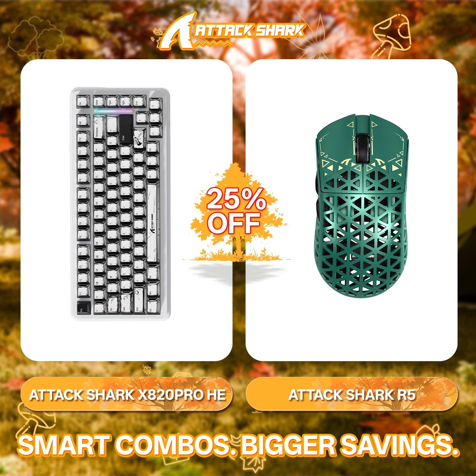 ATTACK SHARK X82PRO HE Rapid Trigger-Tastatur + R5 Carbon Fiber Wireless Gaming-Maus im Bundle