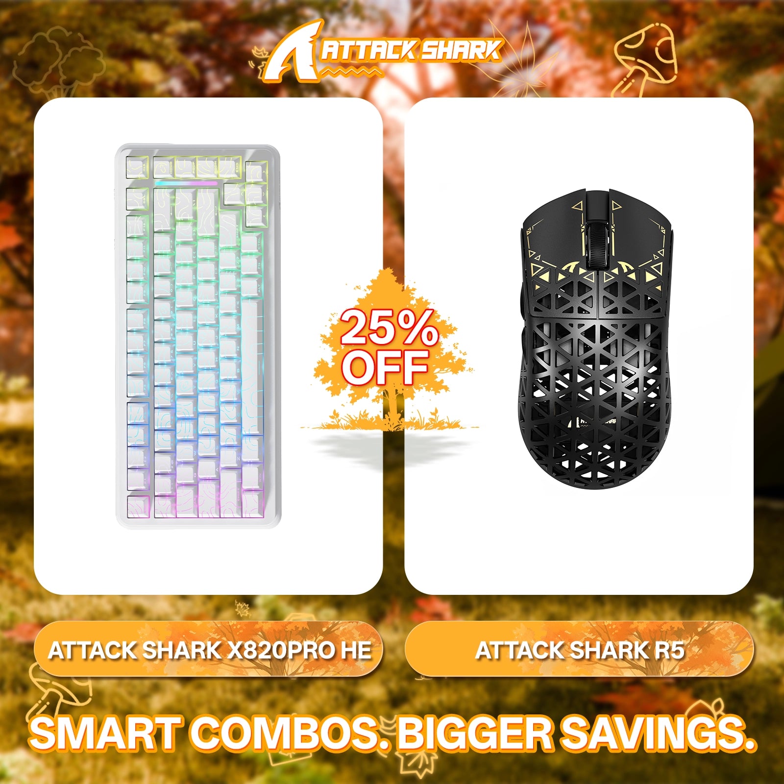 ATTACK SHARK X82PRO HE Rapid Trigger-Tastatur + R5 Carbon Fiber Wireless Gaming-Maus im Bundle