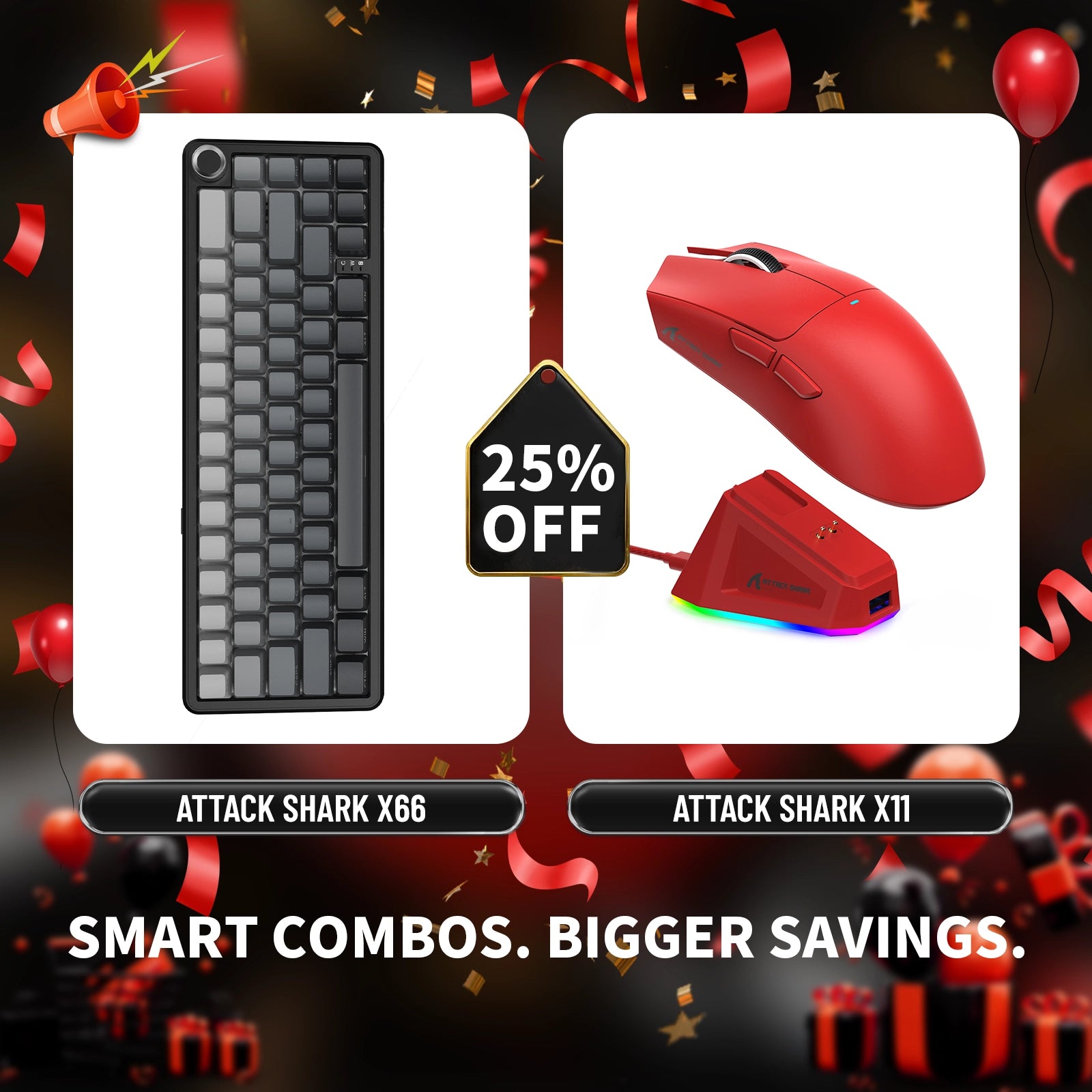 ATTACK SHARK X66 Wireless Mechanical Keyboard + X11 Wireless Gaming Mouse