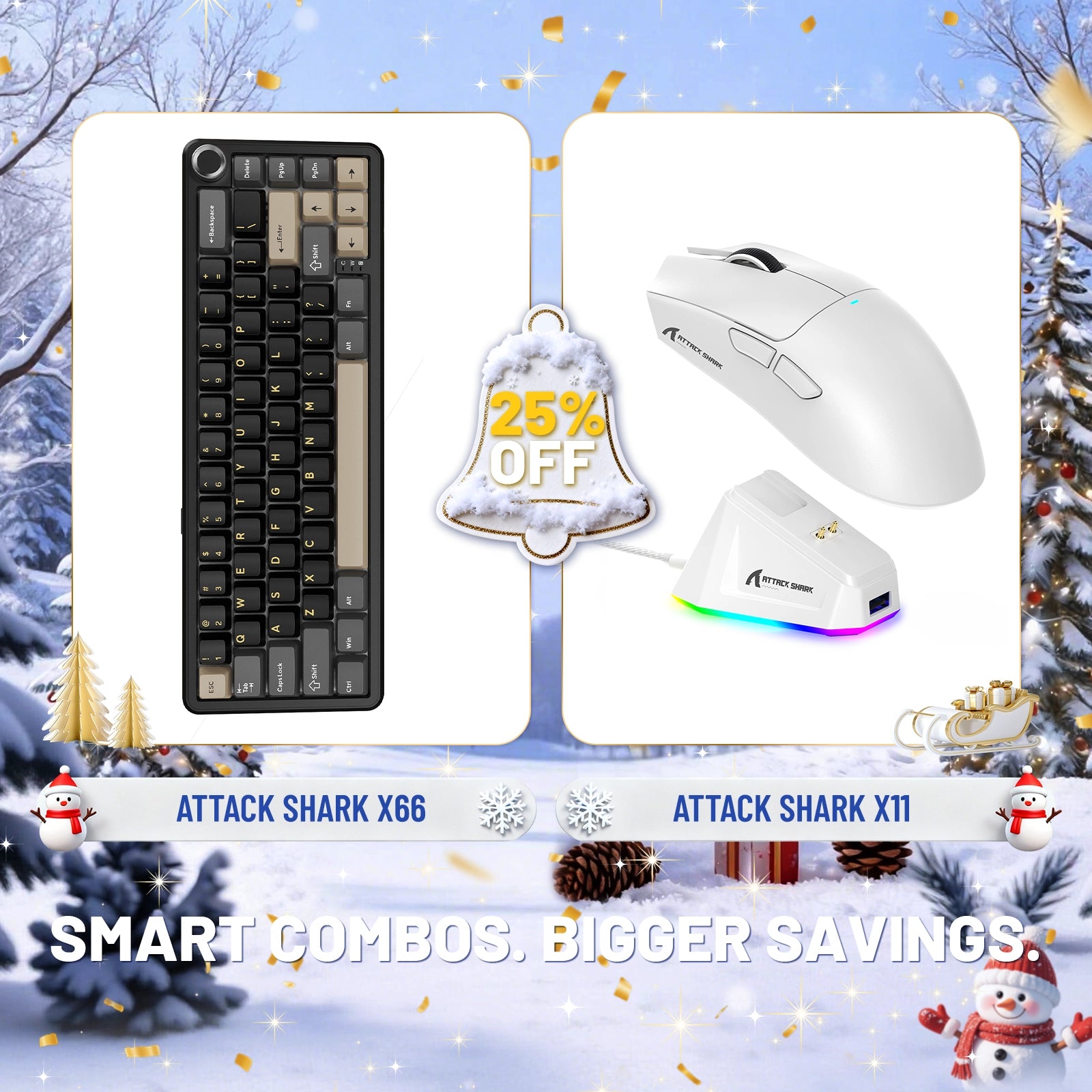 Teclado mecánico inalámbrico ATTACK SHARK X66 + ratón inalámbrico para juegos X11
