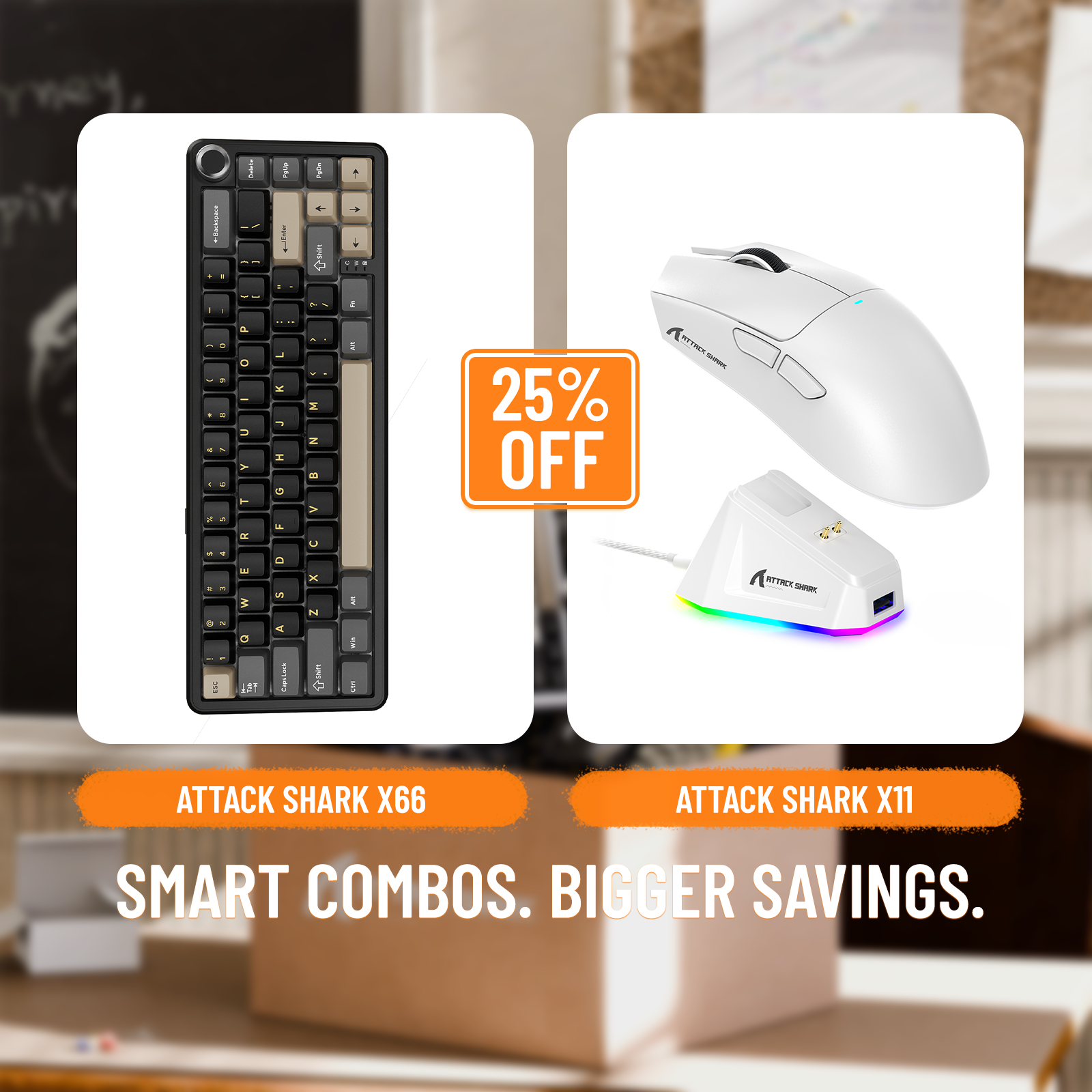Clavier mécanique sans fil ATTACK SHARK X66 + souris de jeu sans fil X11