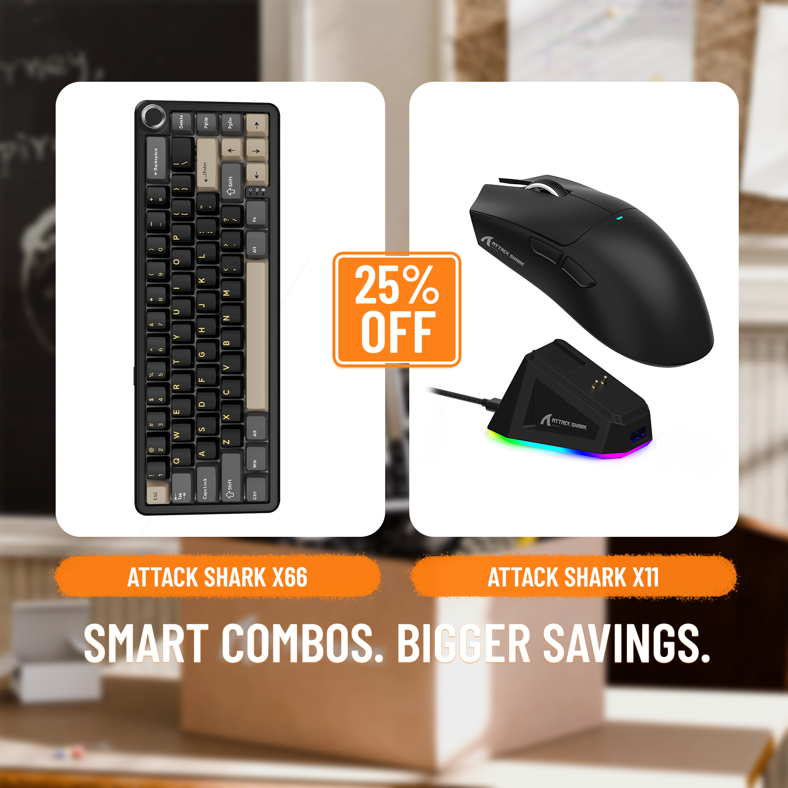 Clavier mécanique sans fil ATTACK SHARK X66 + souris de jeu sans fil X11