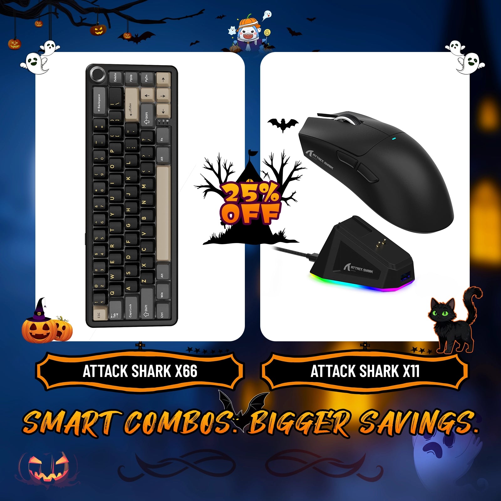 ATTACK SHARK X66 Kabellose mechanische Tastatur + X11 Kabellose Gaming-Maus