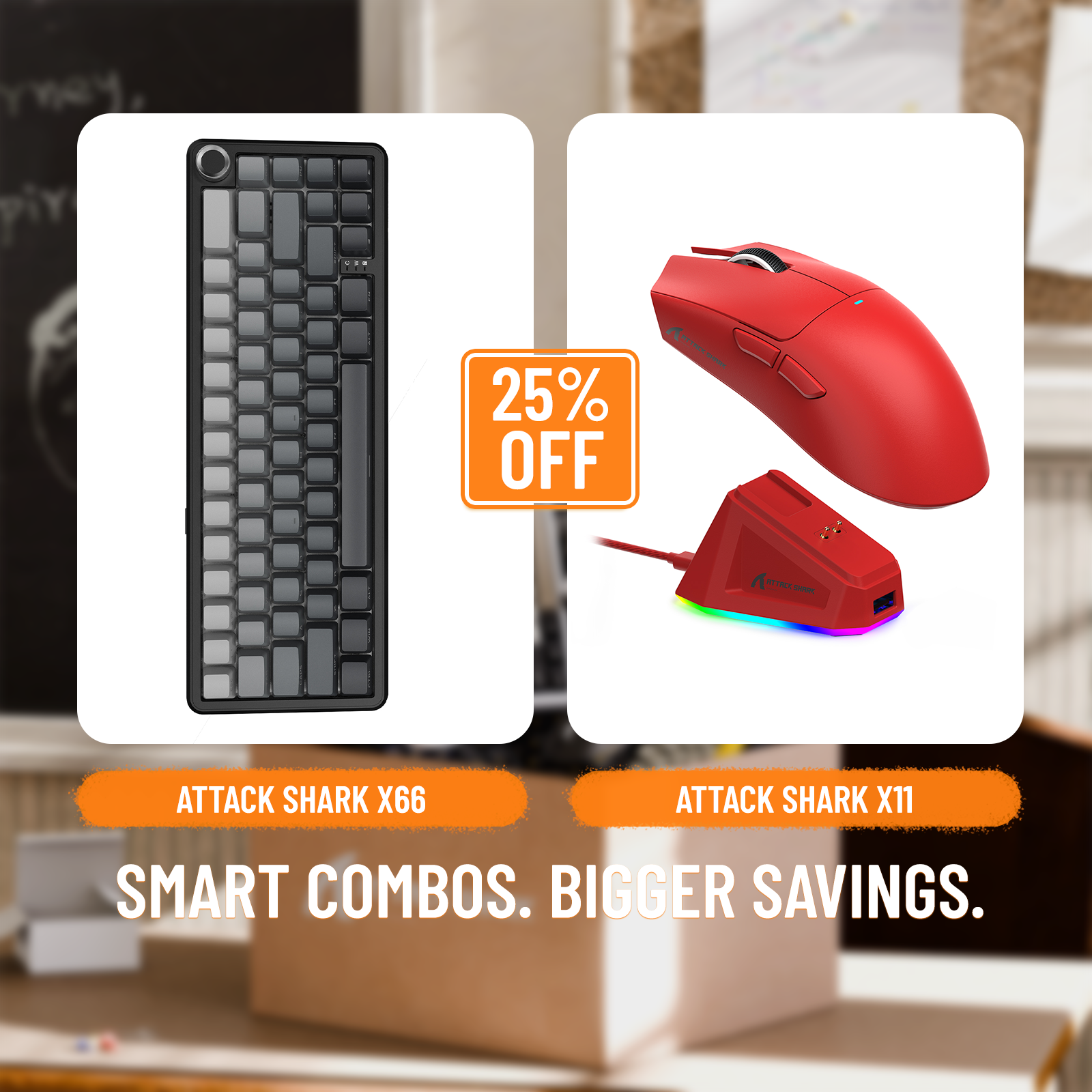 Clavier mécanique sans fil ATTACK SHARK X66 + souris de jeu sans fil X11
