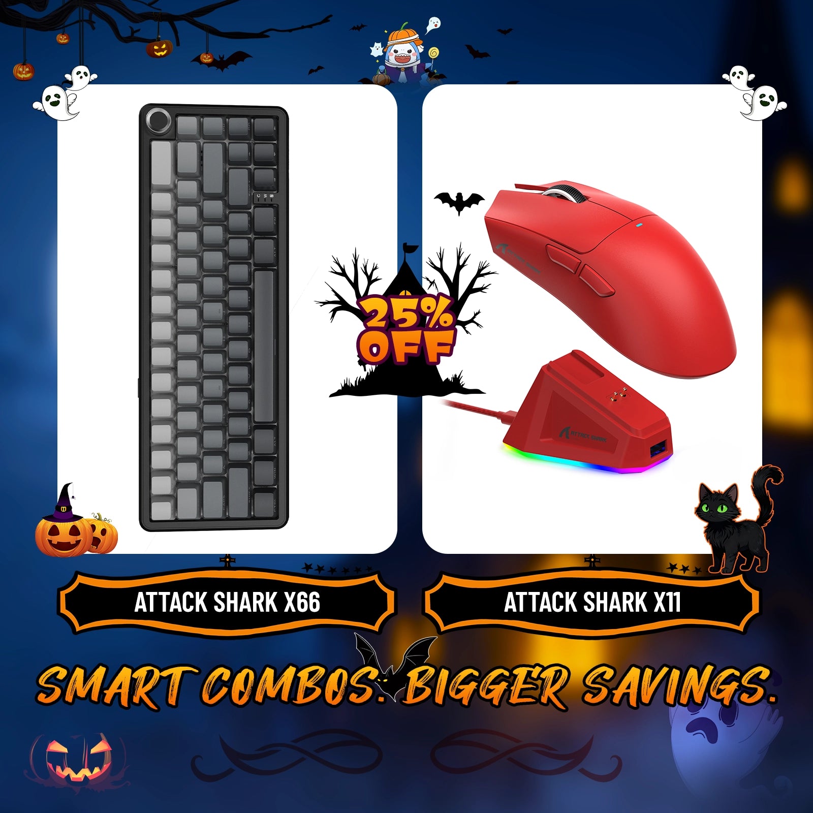 ATTACK SHARK X66 Kabellose mechanische Tastatur + X11 Kabellose Gaming-Maus