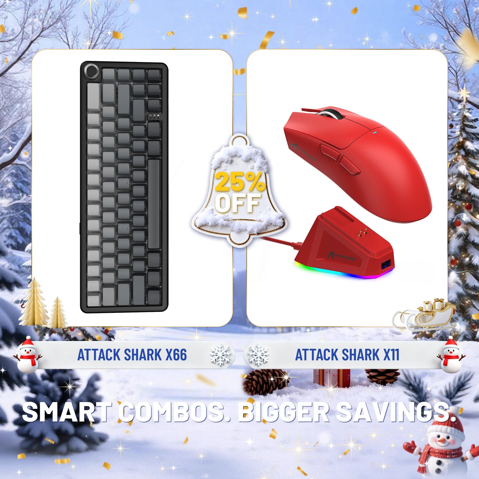 Teclado mecánico inalámbrico ATTACK SHARK X66 + ratón inalámbrico para juegos X11