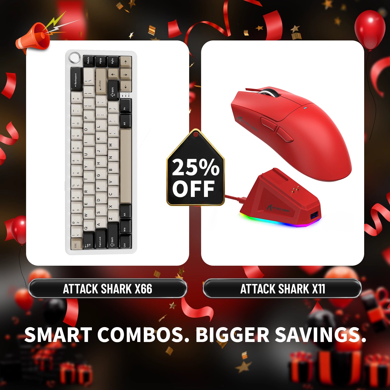 ATTACK SHARK X66 Wireless Mechanical Keyboard + X11 Wireless Gaming Mouse