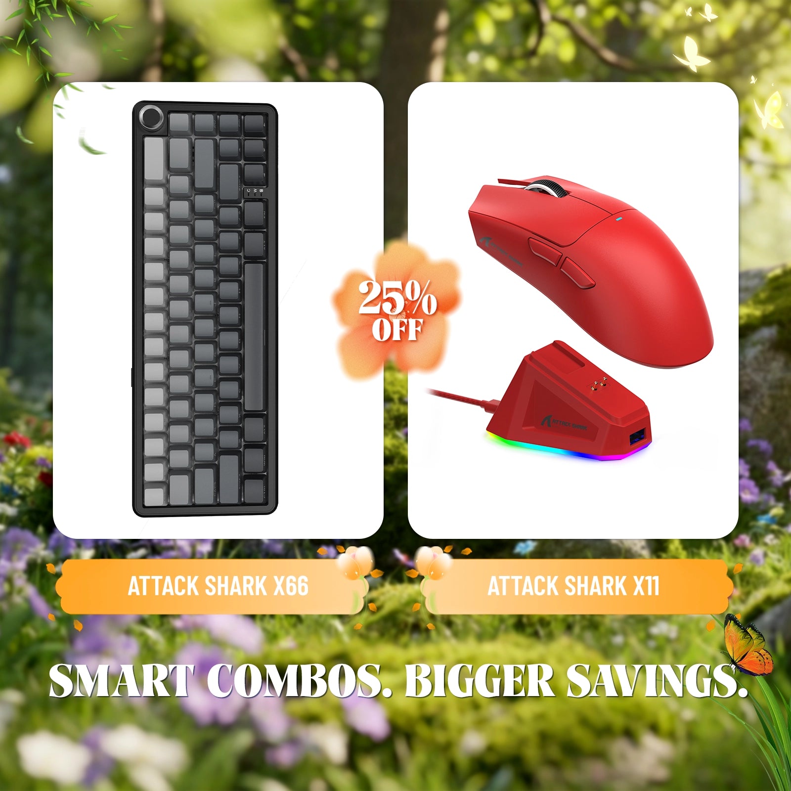 ATTACK SHARK X66 Kabellose mechanische Tastatur + X11 Kabellose Gaming-Maus