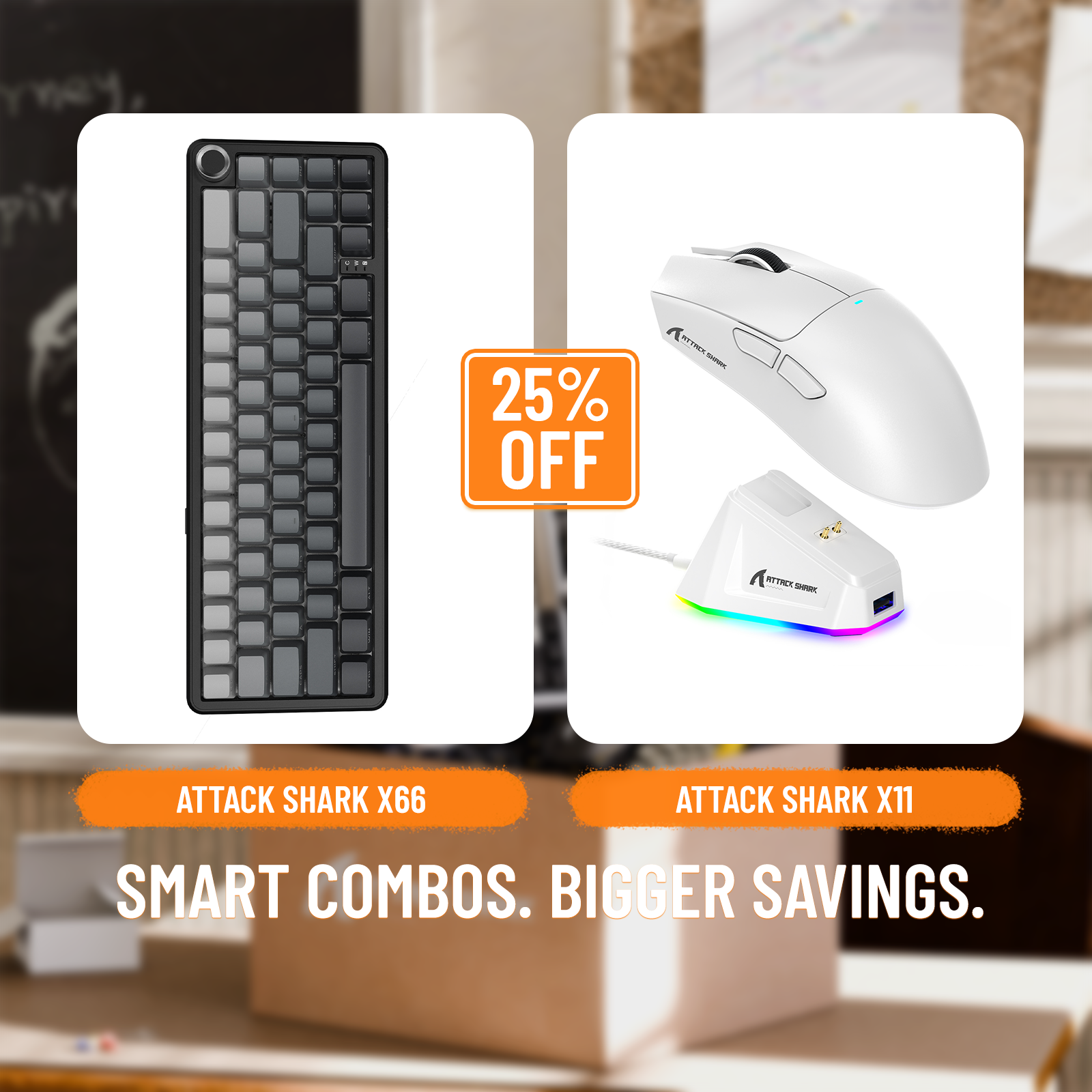 Clavier mécanique sans fil ATTACK SHARK X66 + souris de jeu sans fil X11