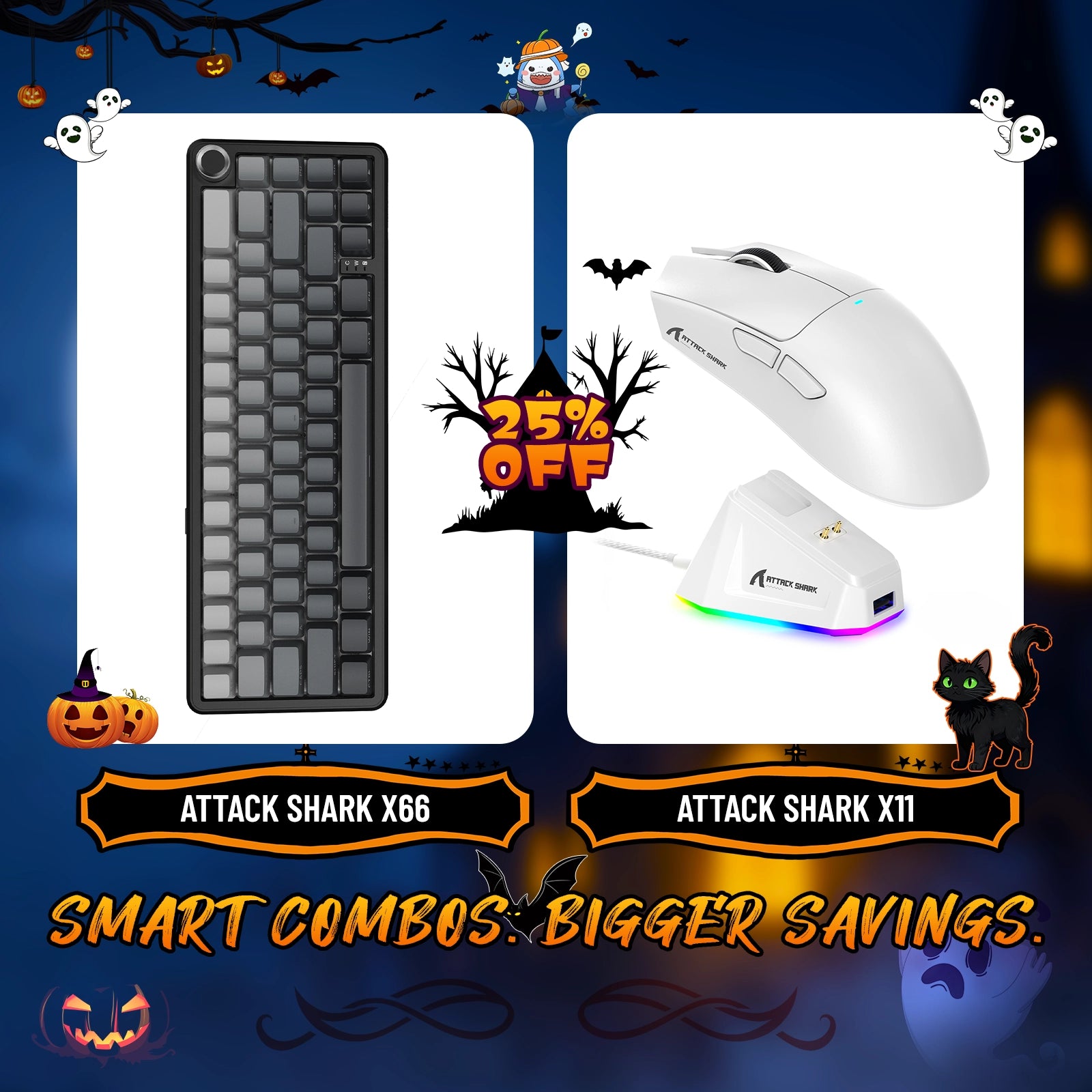 ATTACK SHARK X66 Kabellose mechanische Tastatur + X11 Kabellose Gaming-Maus