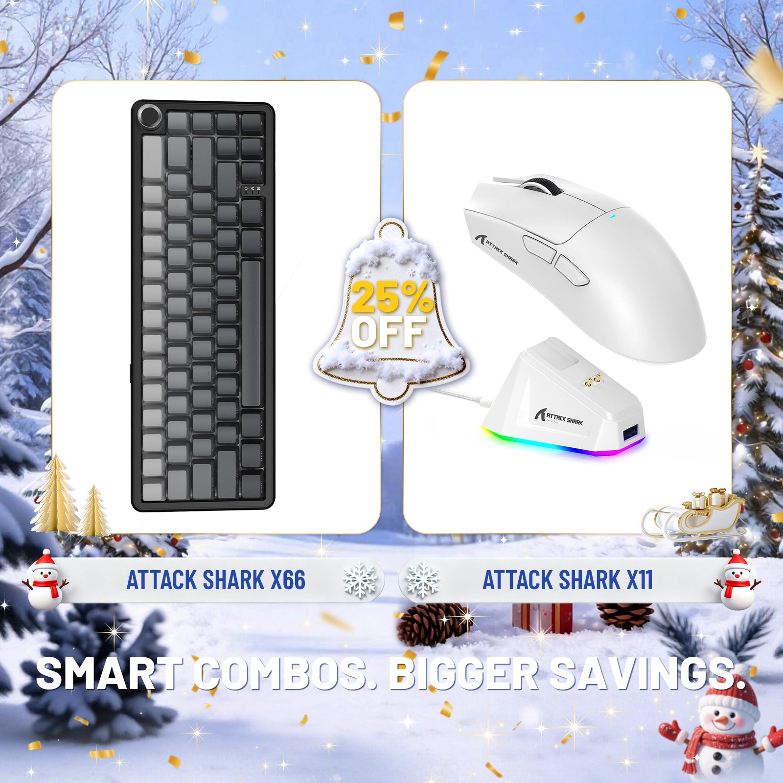 Teclado mecánico inalámbrico ATTACK SHARK X66 + ratón inalámbrico para juegos X11