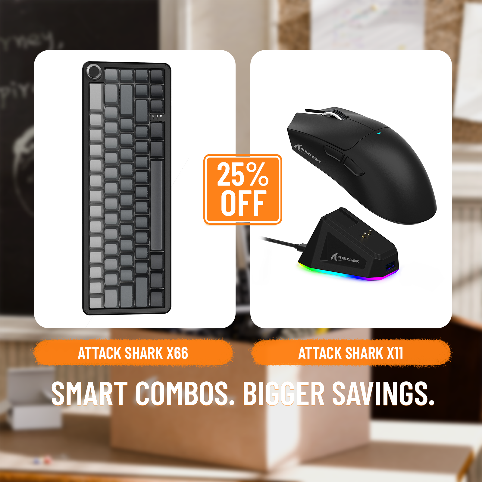 Clavier mécanique sans fil ATTACK SHARK X66 + souris de jeu sans fil X11