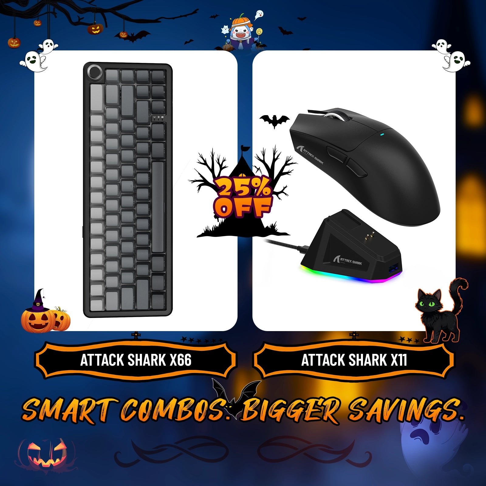 ATTACK SHARK X66 Kabellose mechanische Tastatur + X11 Kabellose Gaming-Maus