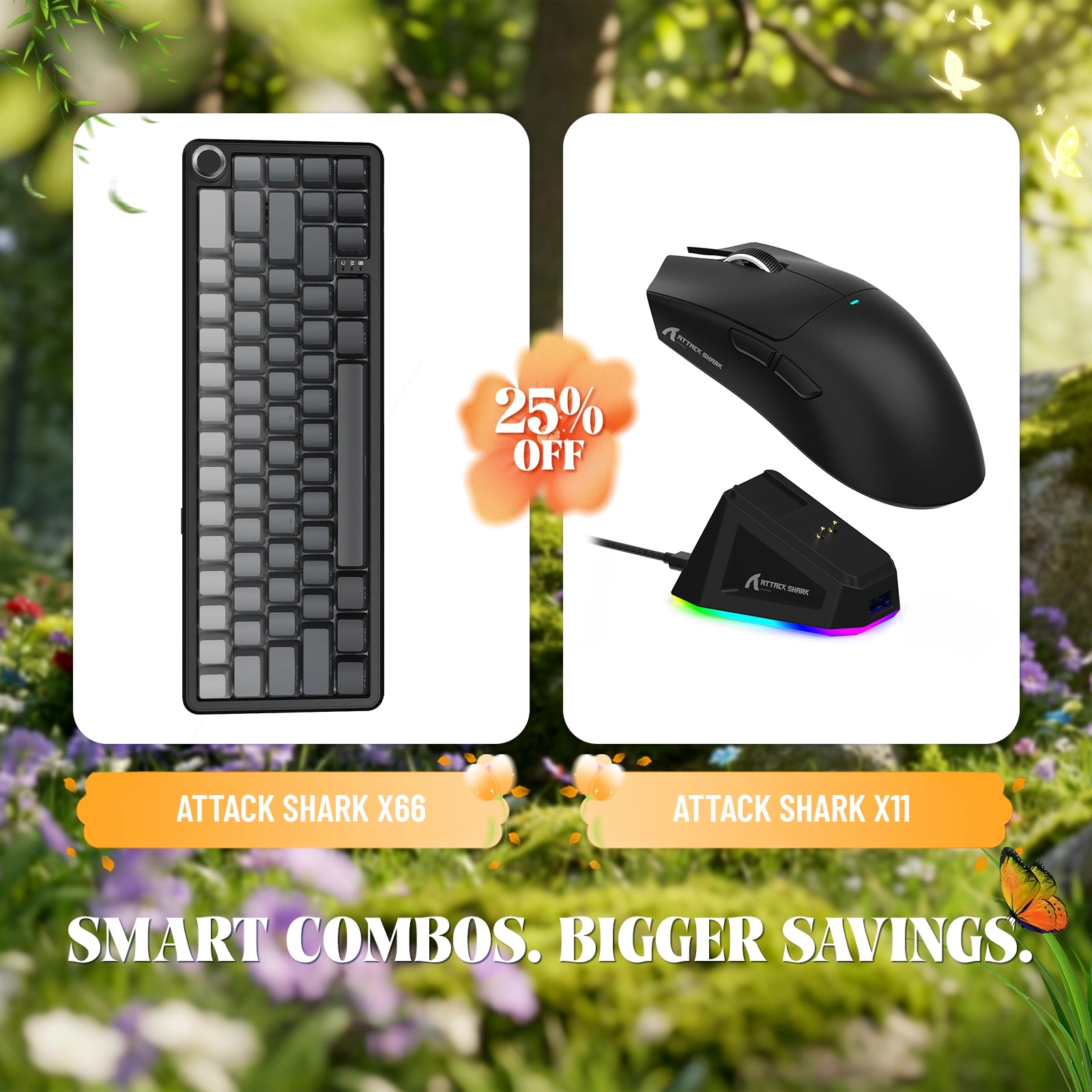 ATTACK SHARK X66 Kabellose mechanische Tastatur + X11 Kabellose Gaming-Maus