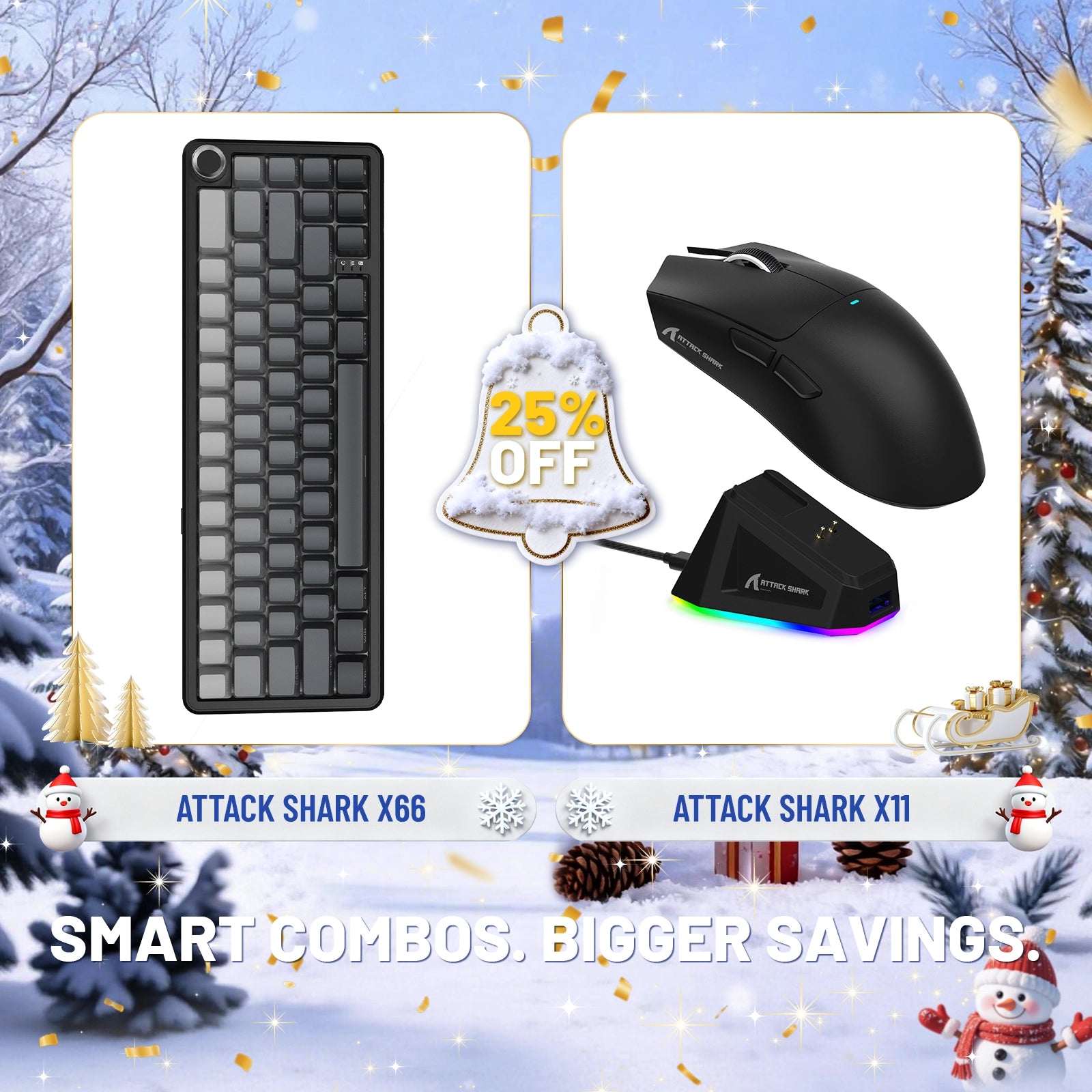 Teclado mecánico inalámbrico ATTACK SHARK X66 + ratón inalámbrico para juegos X11