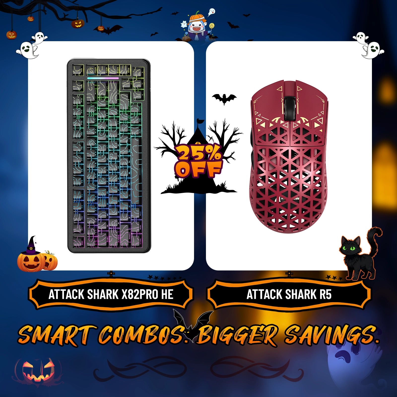 ATTACK SHARK X82PRO HE Rapid Trigger-Tastatur + R5 Carbon Fiber Wireless Gaming-Maus im Bundle