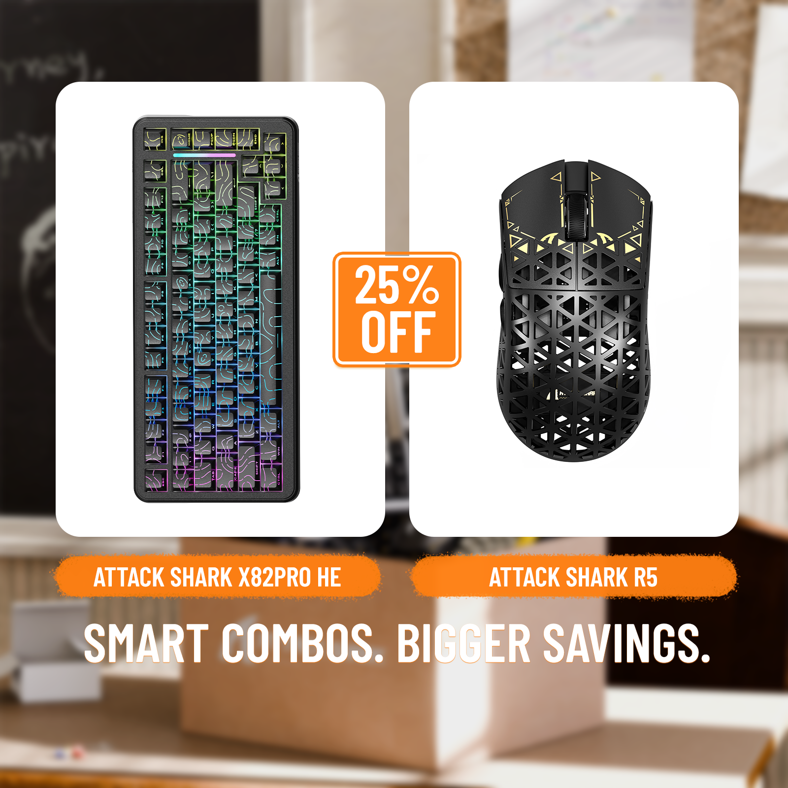 Pack clavier ATTACK SHARK X82PRO HE à déclenchement rapide et souris de jeu sans fil en fibre de carbone R5