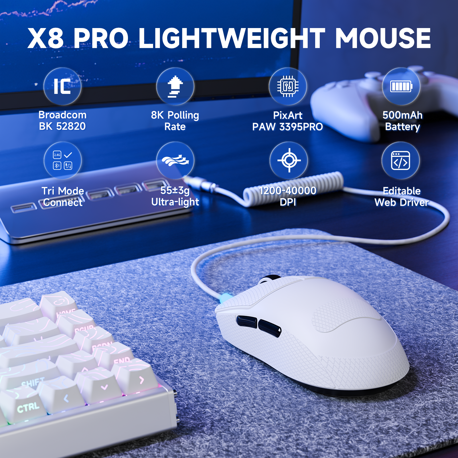 ATTACK SHARK X8PRO Ultra-Light Wireless Gaming Mouse & C06ULTRA Cable