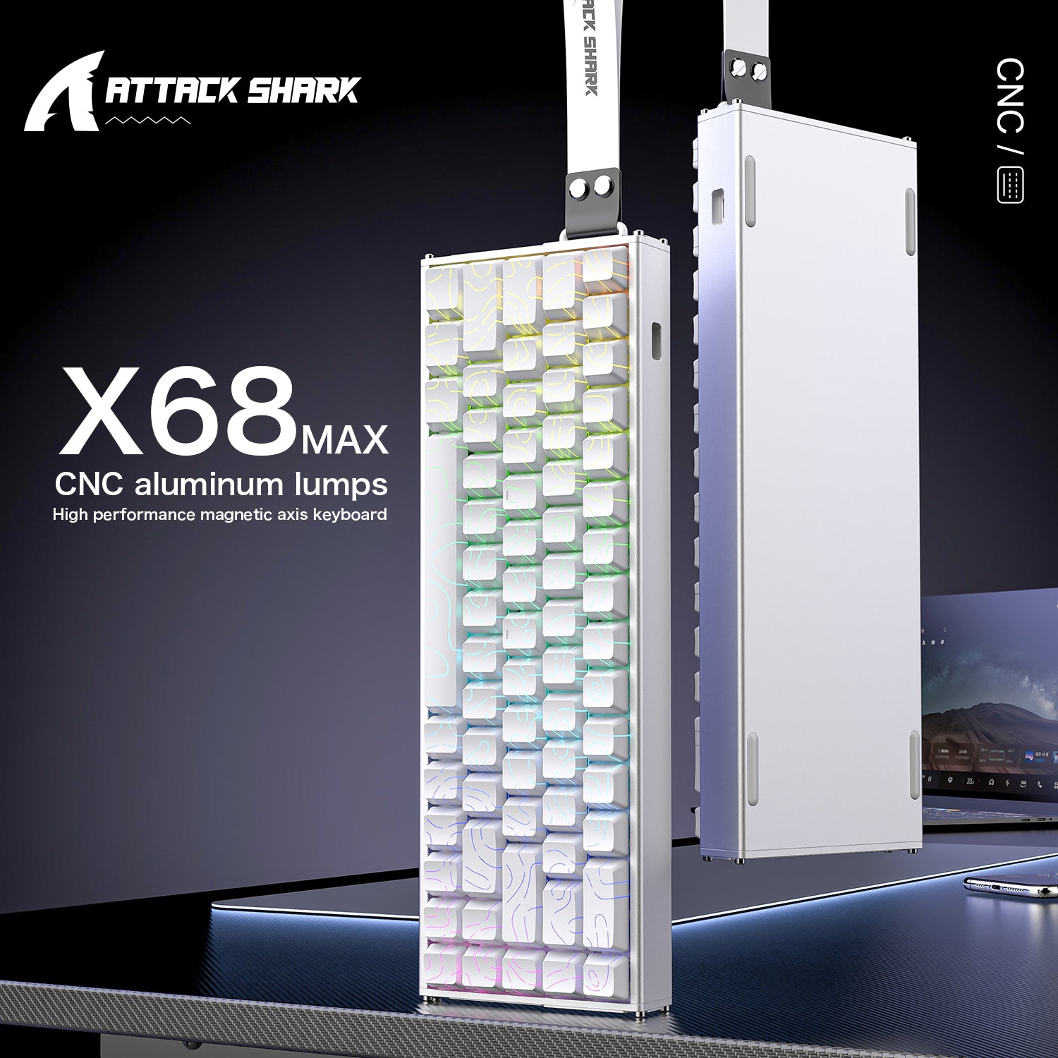 ATTACK SHARK X68MAX HE Rapid Trigger CNC-Aluminium-Tastatur mit Magnetschalter und C01Ultra RGB-Spiralkabel